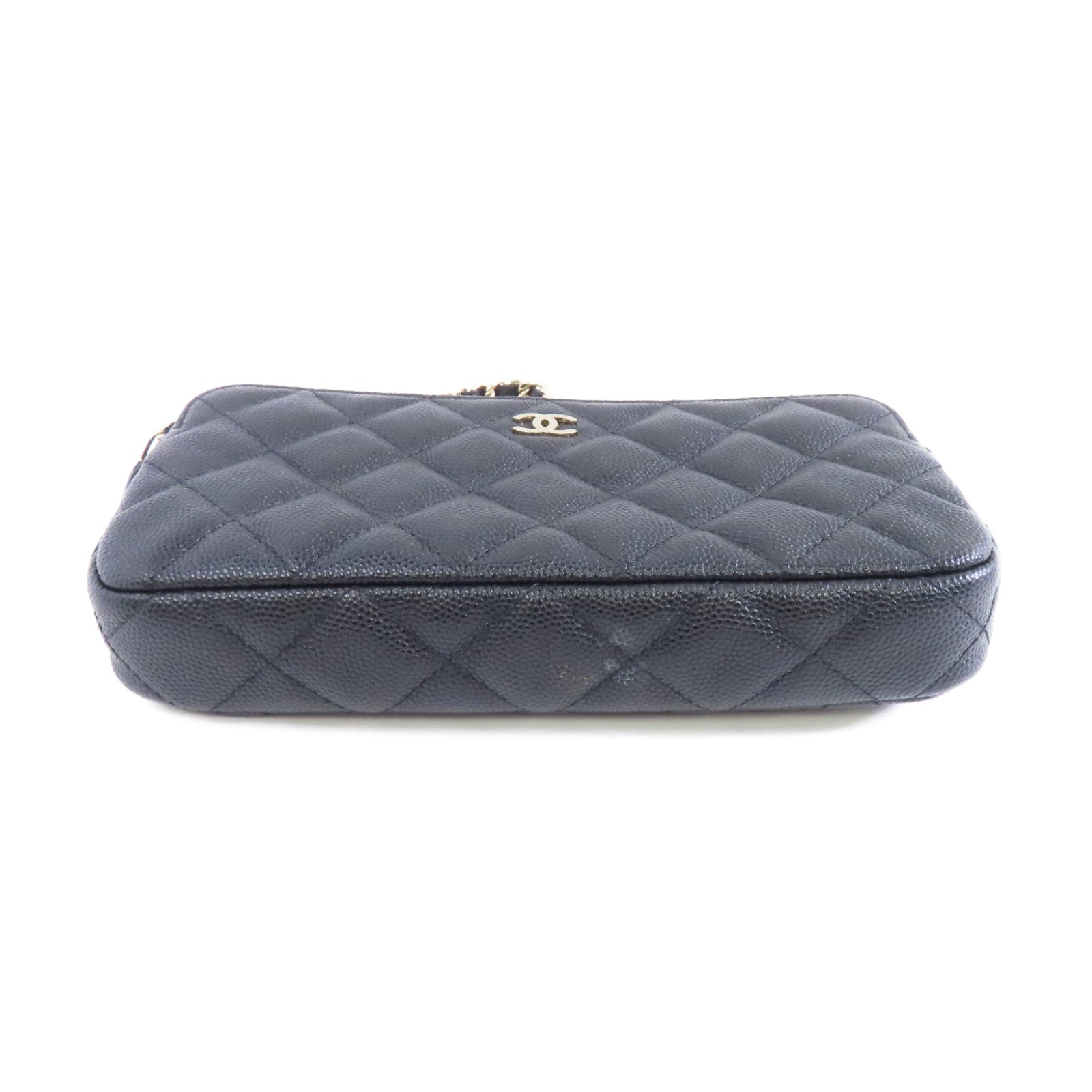 CHANEL 皮革Chain Shoulder金扣鏈帶肩背袋黑色