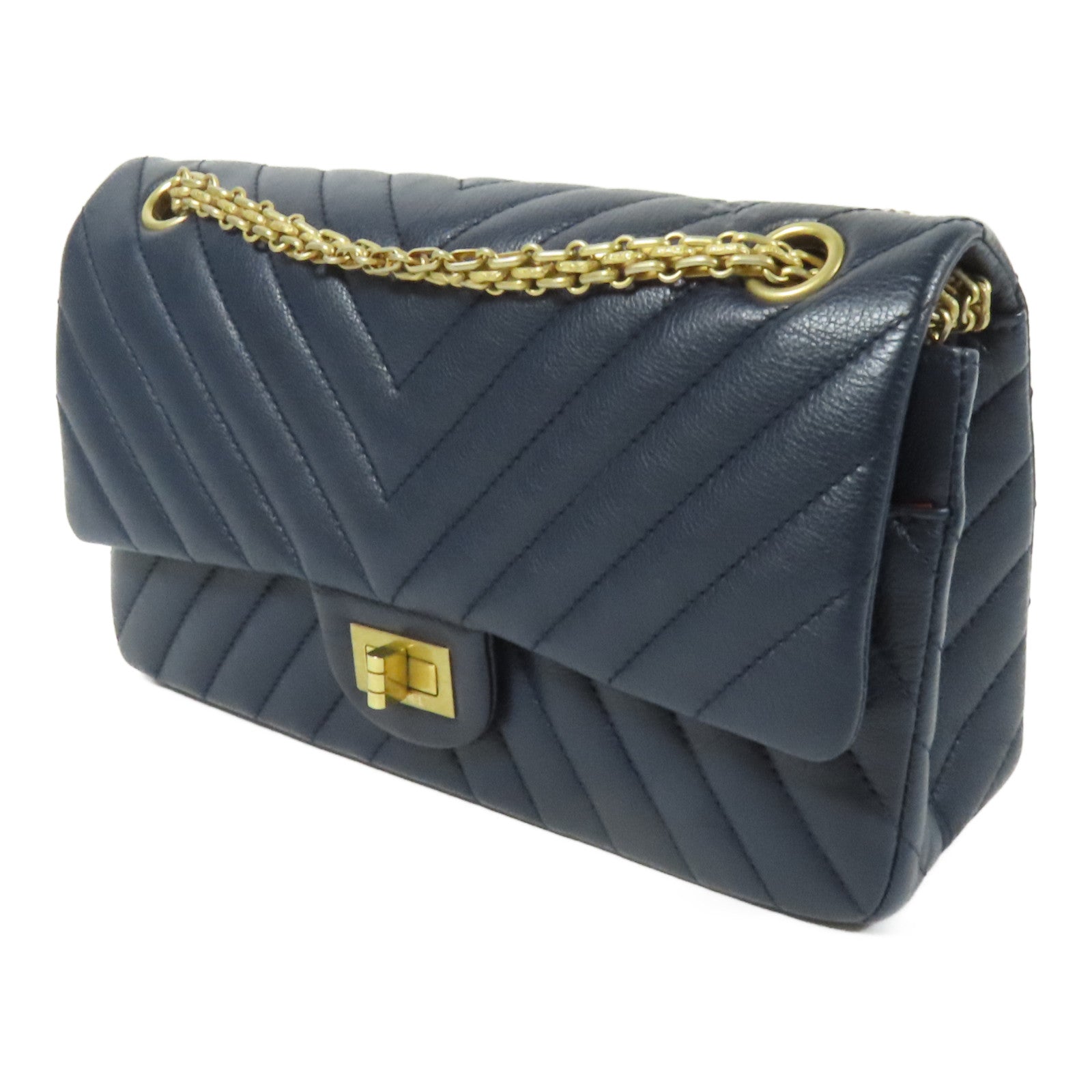 CHANEL 【激減優惠】牛皮皮革2.55金扣鏈帶肩背袋