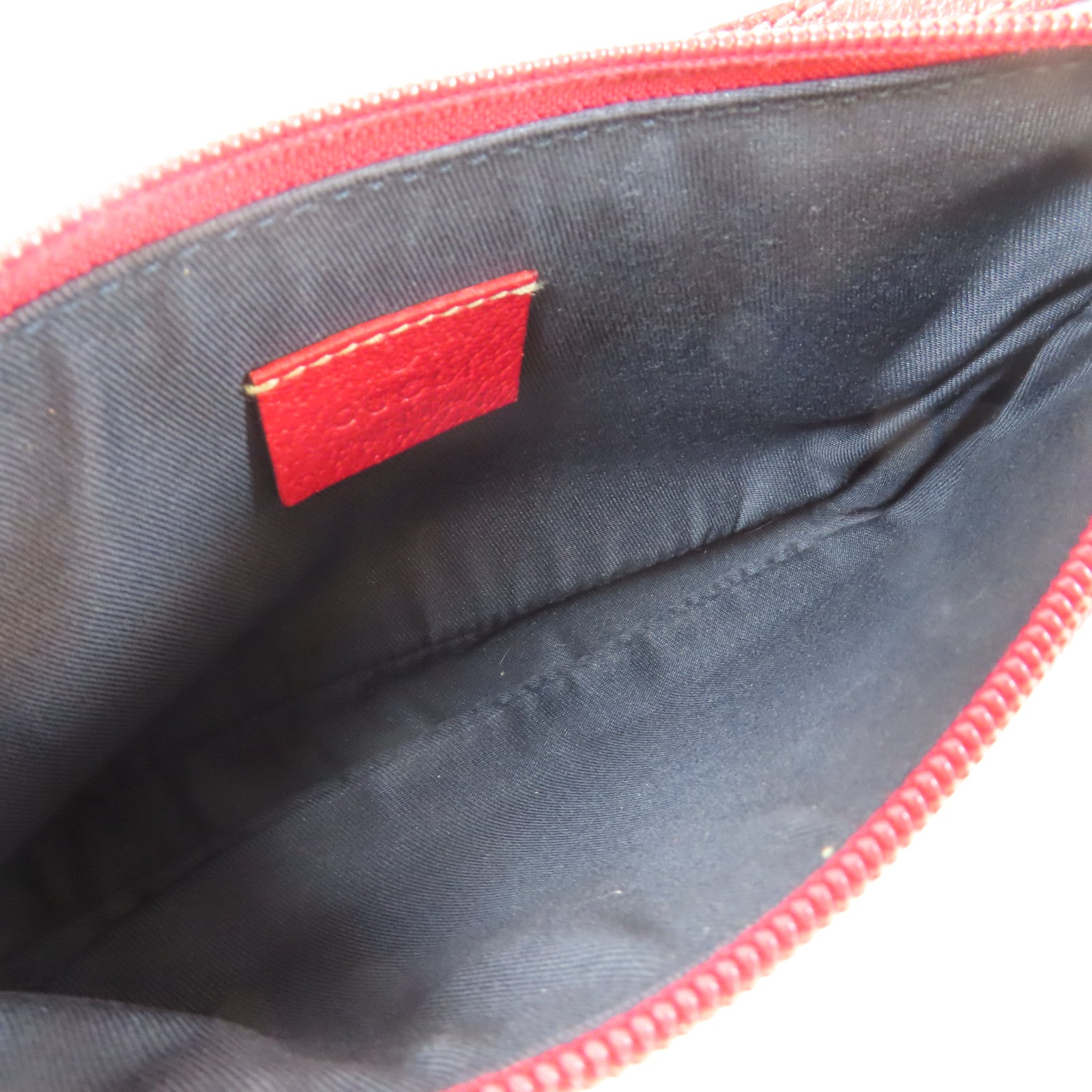 GUCCI 帆布Mini Pochette銀扣肩背袋啡色/紅色