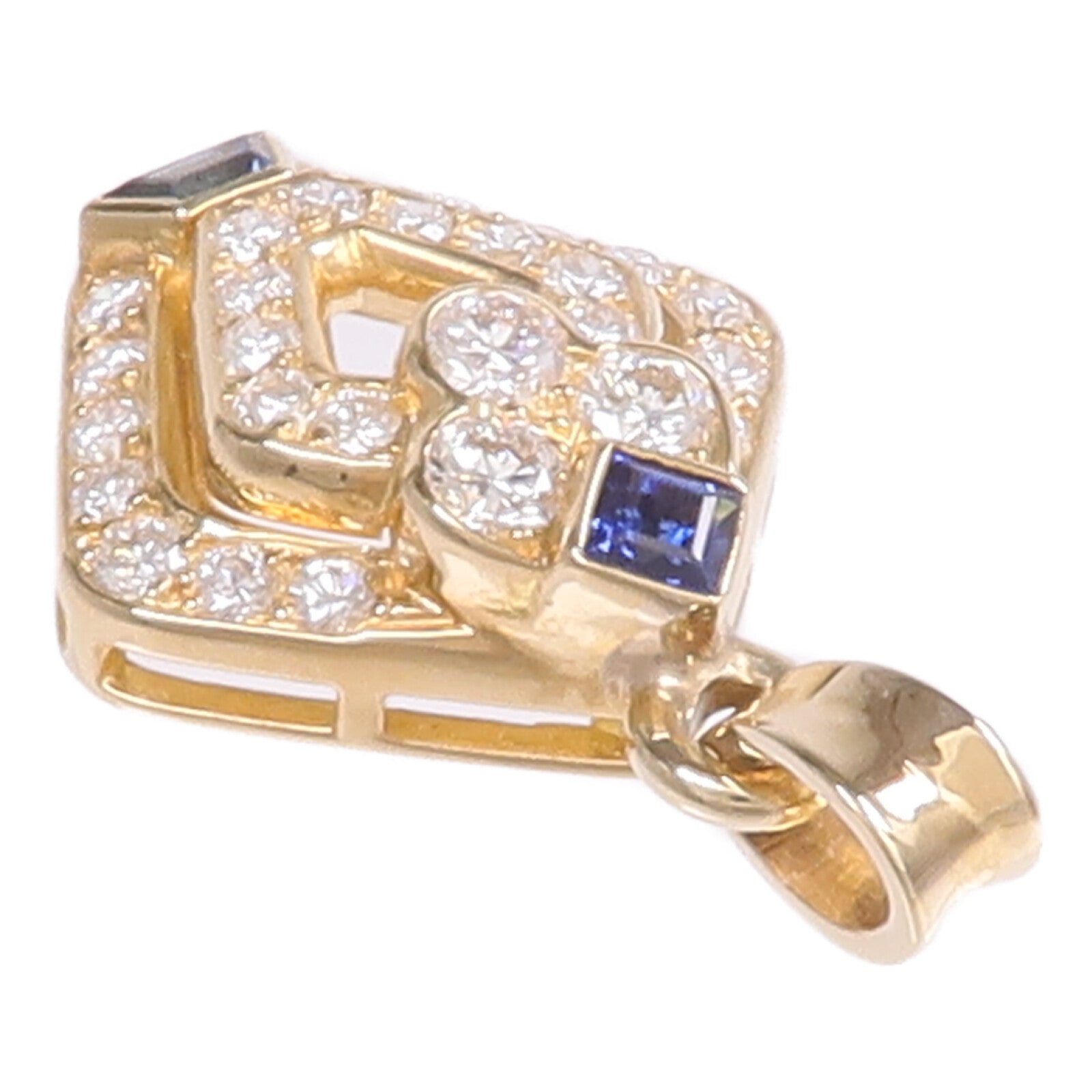 JEWELRY 18K黃金Sapphire Diamond Pendant Top藍寶石/鑽石吊墜