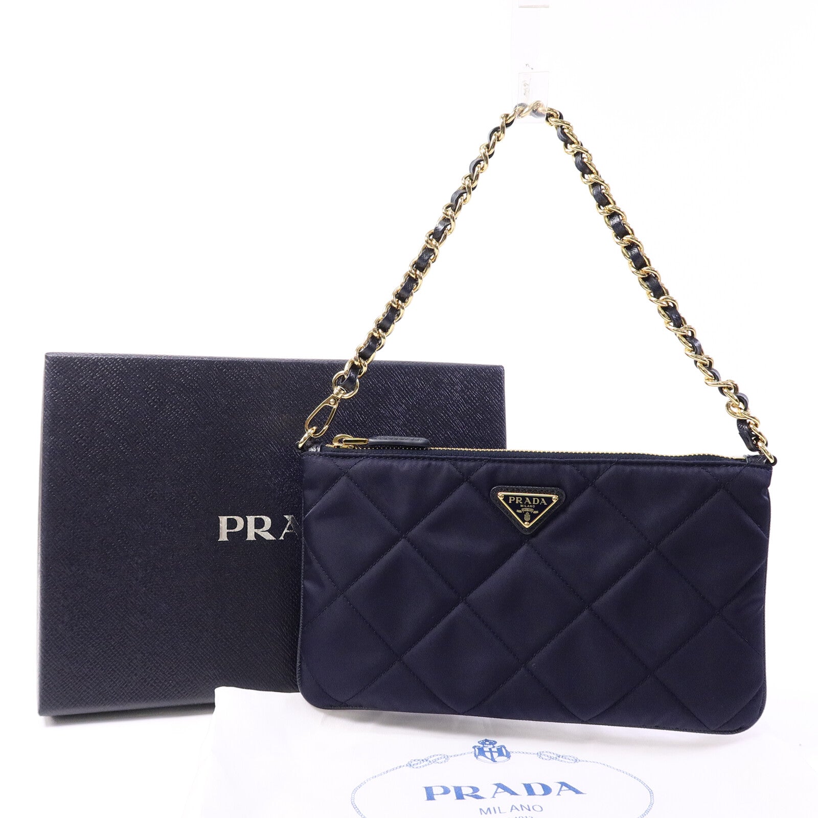 PRADA 尼龍Quilted Re-Nylon Pouch鏈帶肩背袋