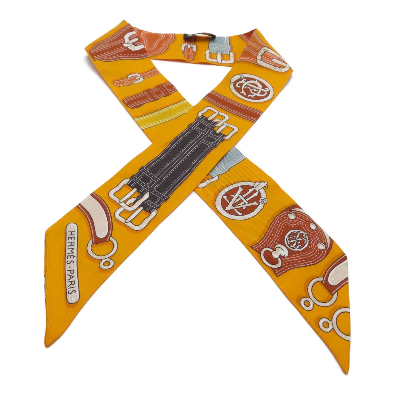 HERMES 絲質Twilly絲巾橙色