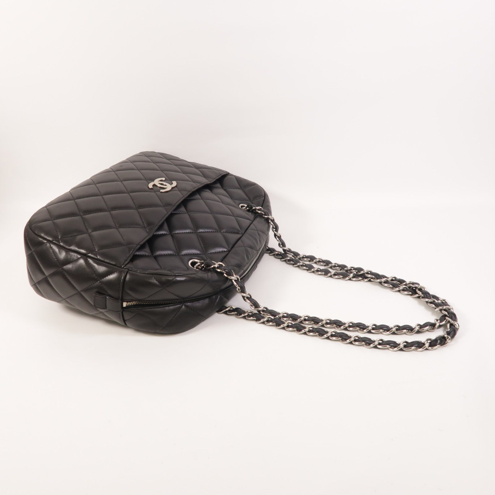 CHANEL 羊皮皮革Chain Shoulder銀扣鏈帶肩背袋
