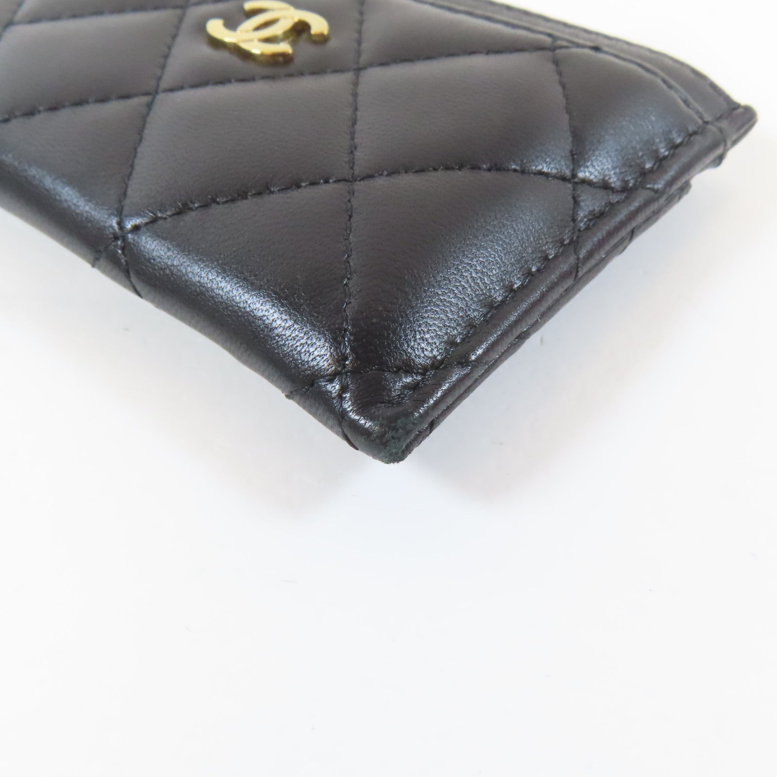 CHANEL 菱格羊皮皮革Card Holder金扣卡片套黑色