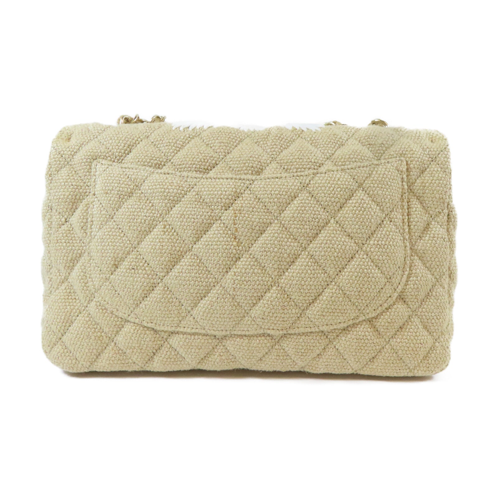 CHANEL **【激減優惠】菱格麻質Chain Shoulder金扣鏈帶肩背袋米色
