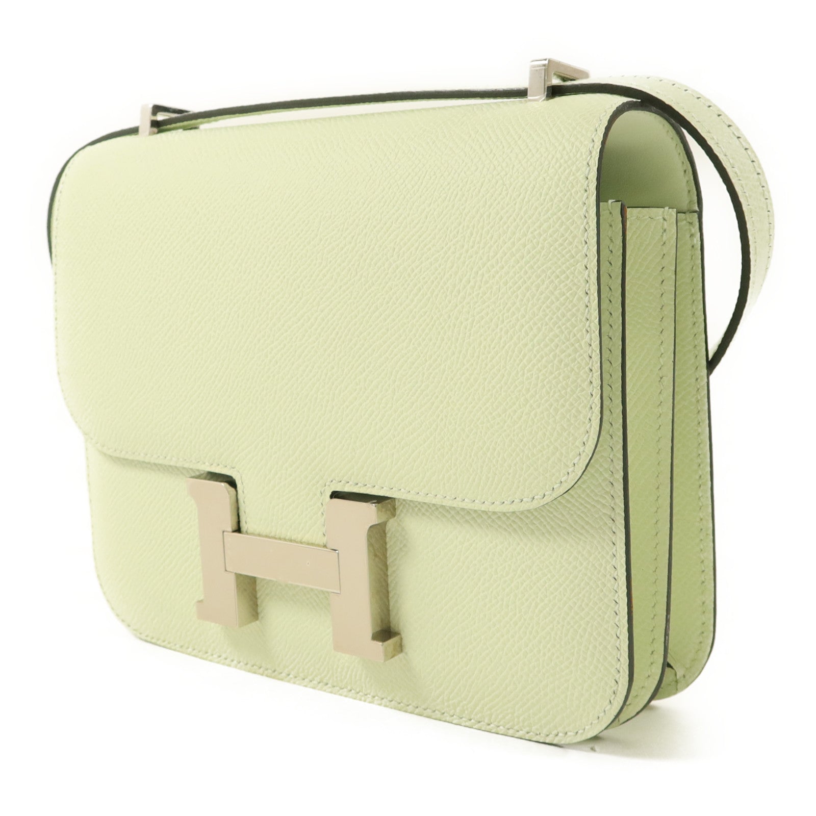 HERMES Epsom皮革Constance Mini II銀扣肩背袋Vert Fizz