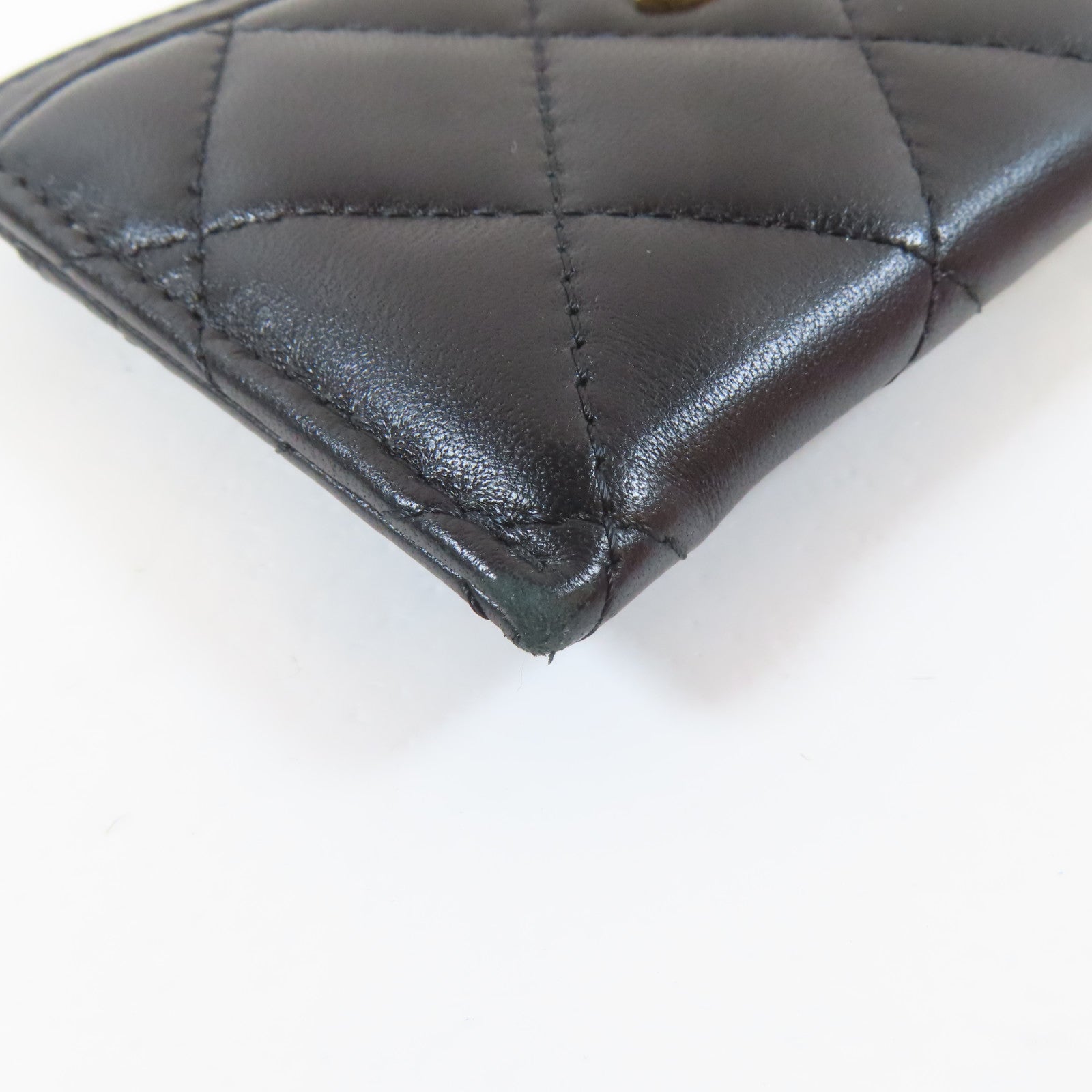 CHANEL 菱格羊皮皮革Card Holder金扣卡片套黑色