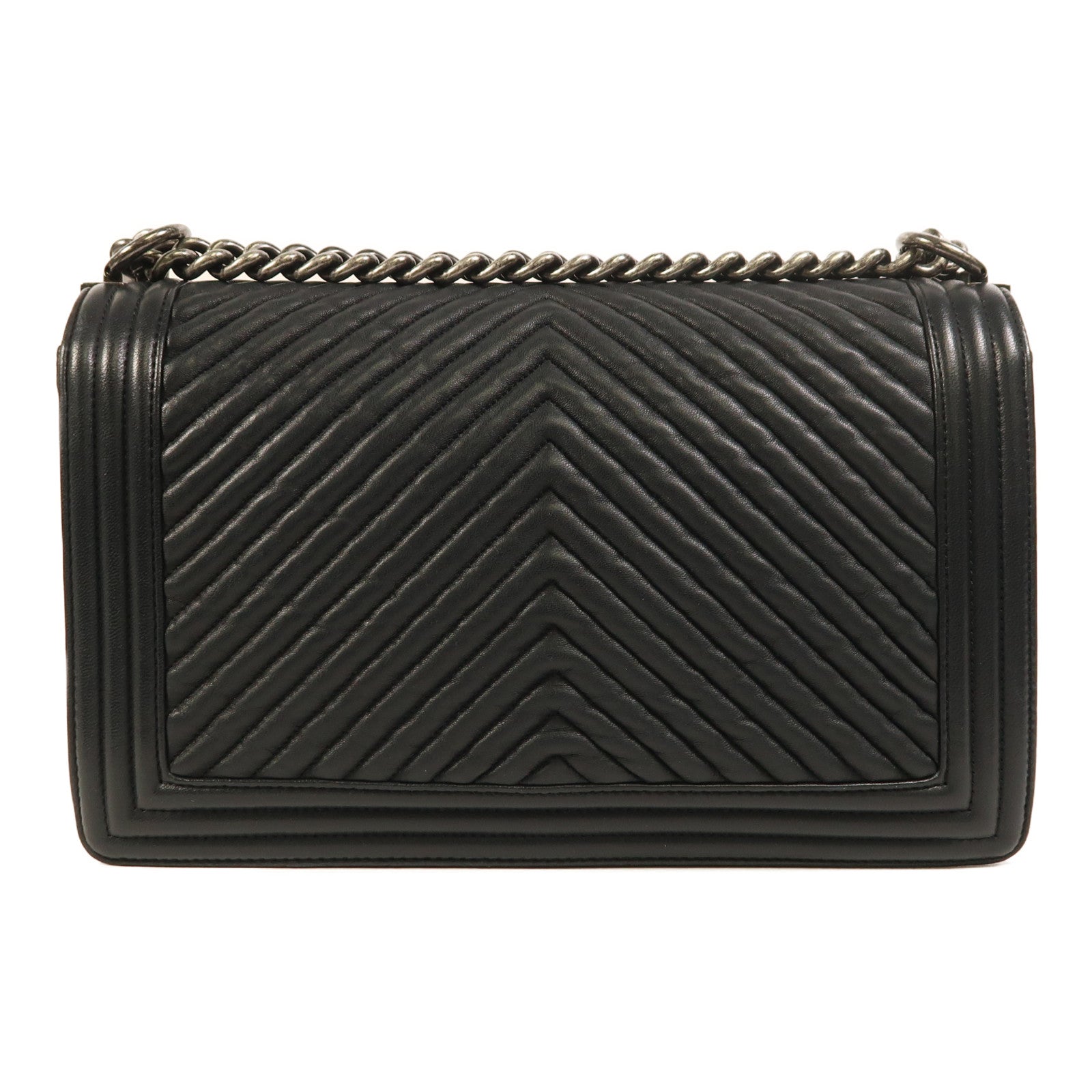 CHANEL 牛皮皮革Boy 28銀扣鏈帶肩背袋