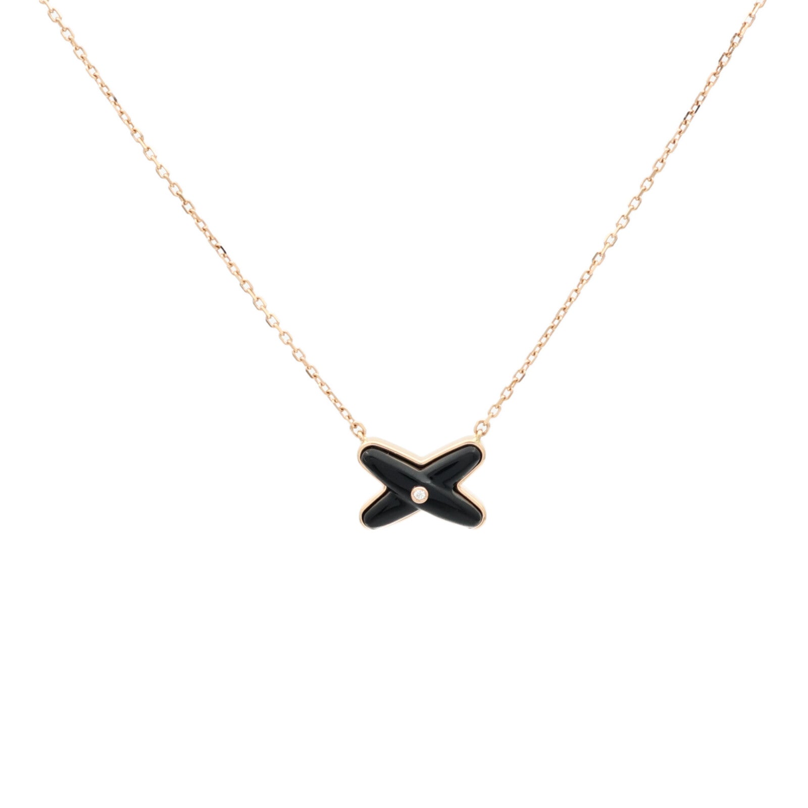Chaumet 18K玫瑰金Jeux de Liens Pendant鑽石/縞瑪瑙項鍊