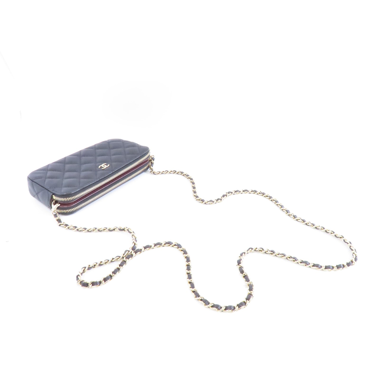 CHANEL 皮革Chain Shoulder金扣鏈帶肩背袋黑色