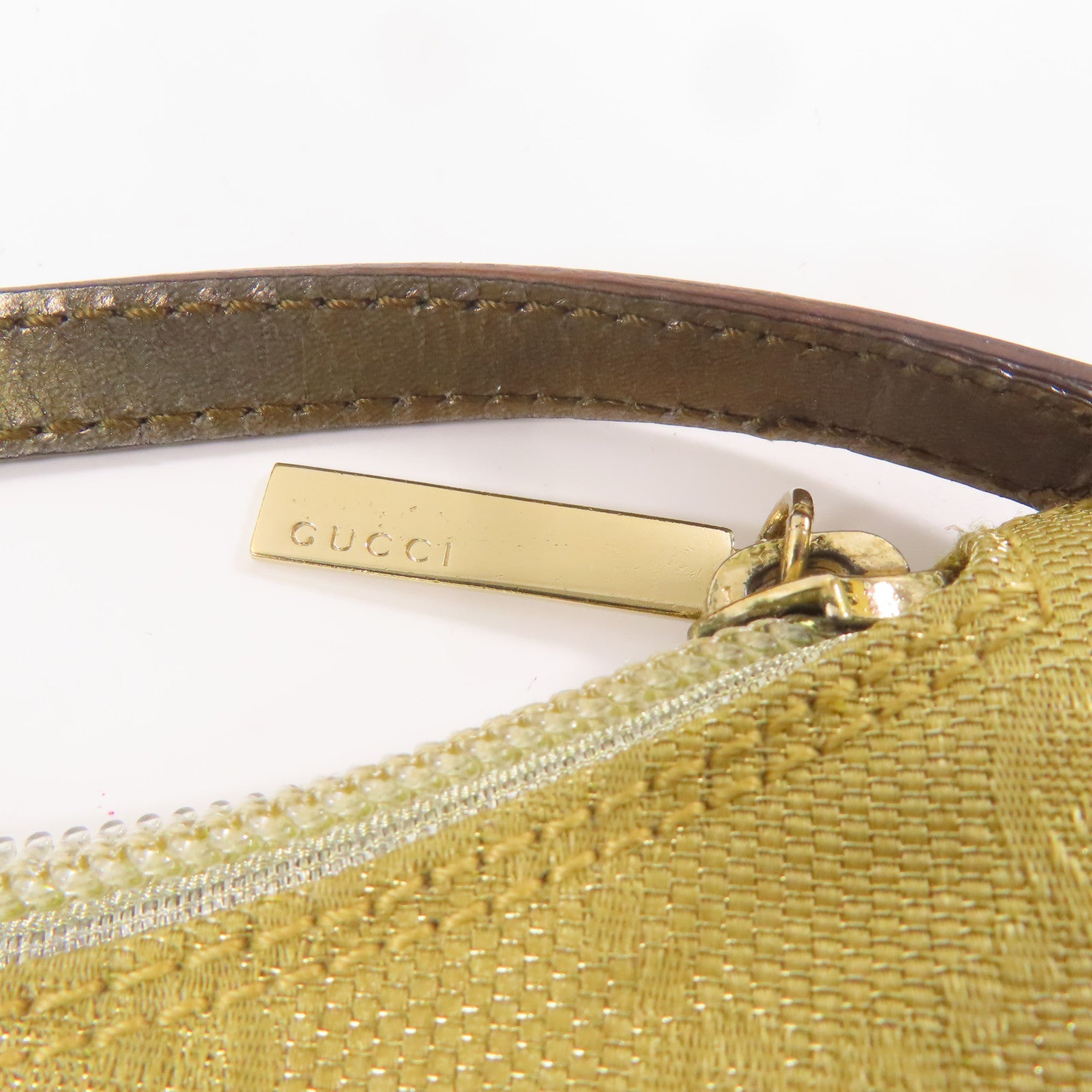 GUCCI 帆布/皮革Shoulder Bag銀扣肩背袋金色