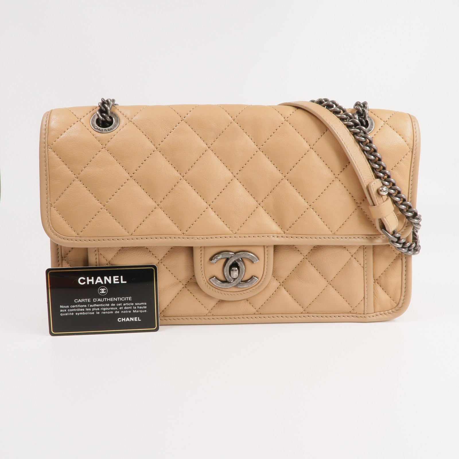 CHANEL 牛皮皮革Chain Shoulder銀扣鏈帶肩背袋