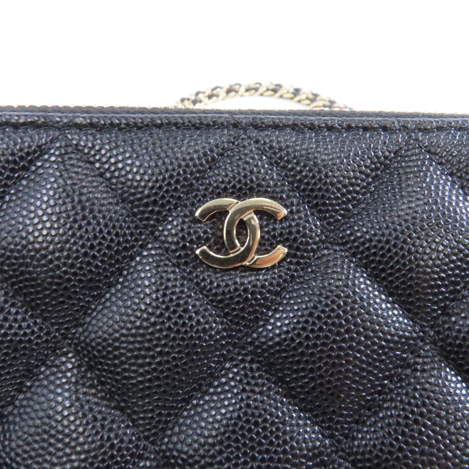 CHANEL 皮革Chain Shoulder金扣鏈帶肩背袋黑色