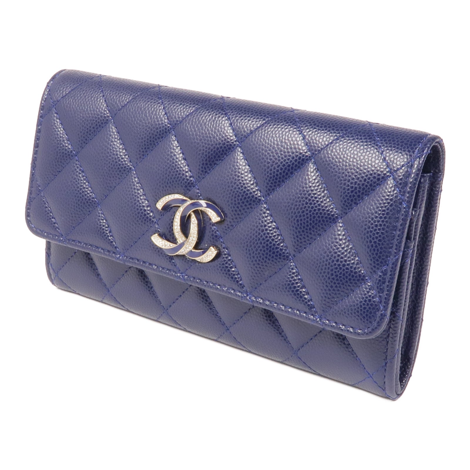 CHANEL CC GHW Wallet Calfskin Leather Navy