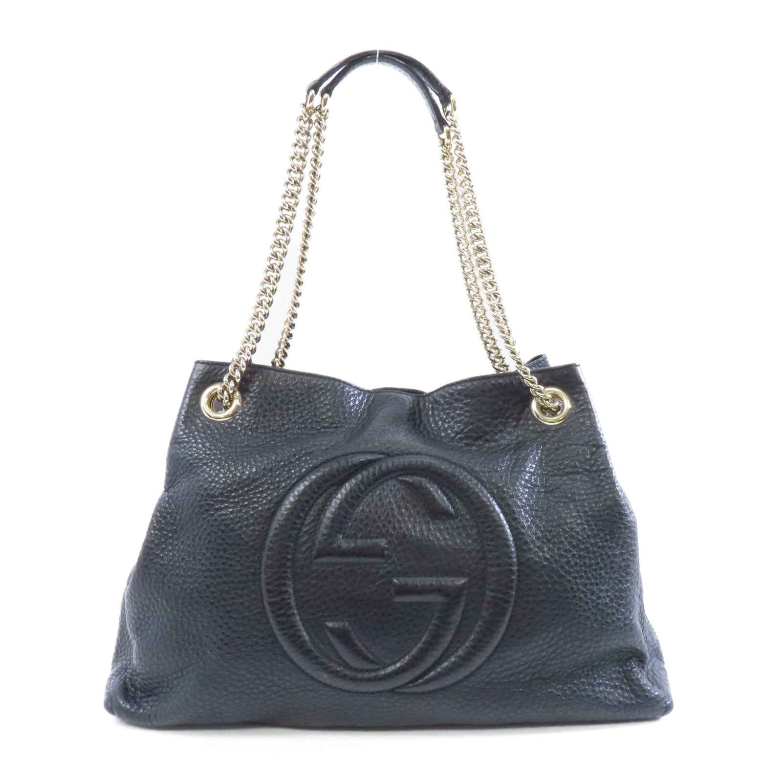 GUCCI 牛皮皮革Chain Shoulder Bag金扣鏈帶肩背袋黑色