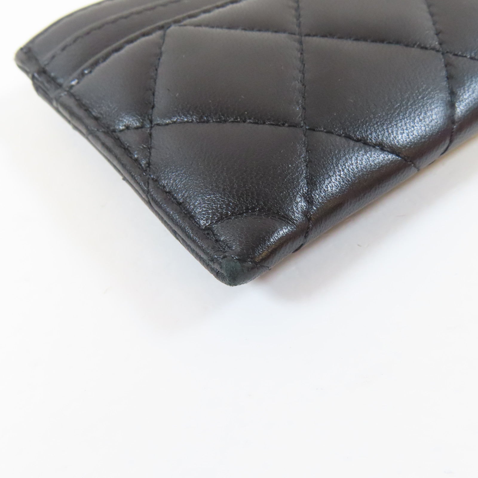 CHANEL 菱格羊皮皮革Card Holder金扣卡片套黑色