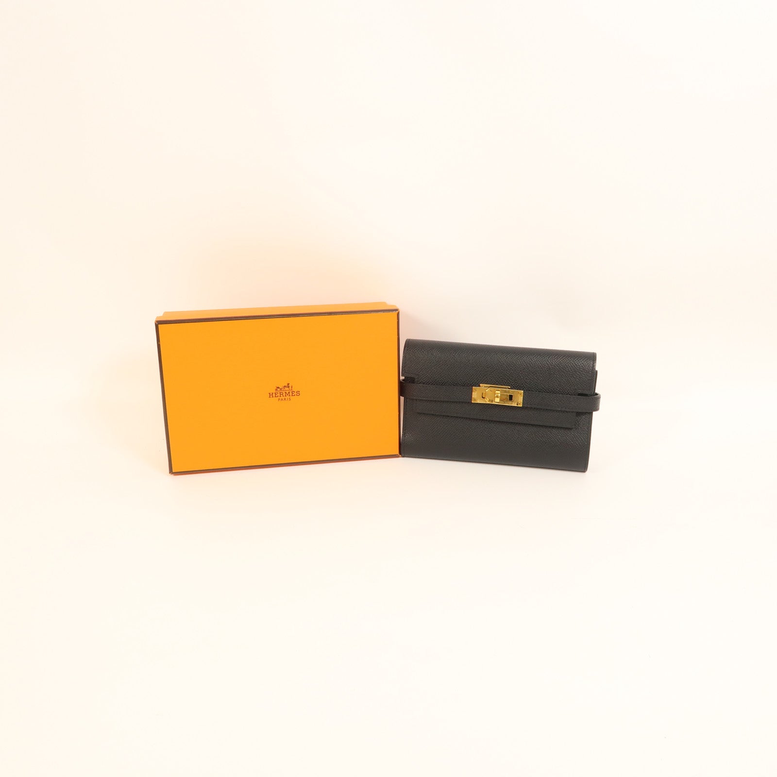 HERMES Epsom皮革Kelly Compact Wallet金扣錢包