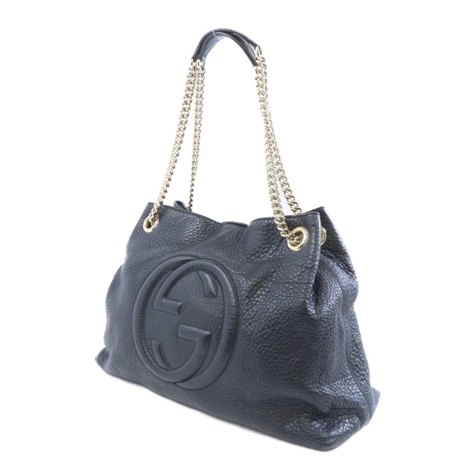 GUCCI 牛皮皮革Chain Shoulder Bag金扣鏈帶肩背袋黑色