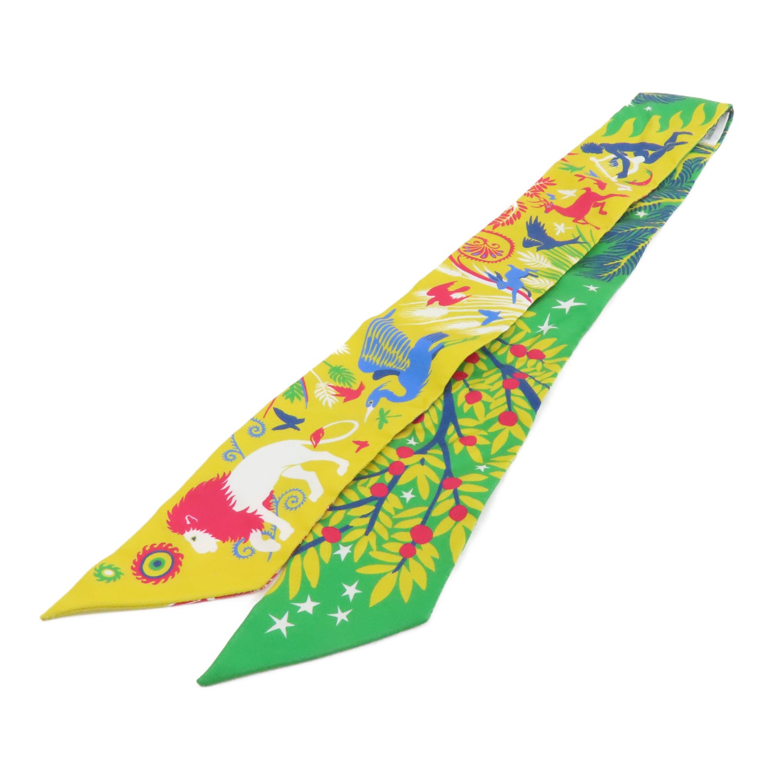 HERMES 絲質Twilly絲巾黃色/綠色