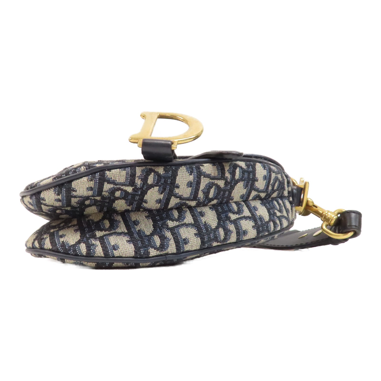 Dior 【激減優惠】帆布Saddle Flap Bag金扣手挽肩背兩用袋深藍色/米色