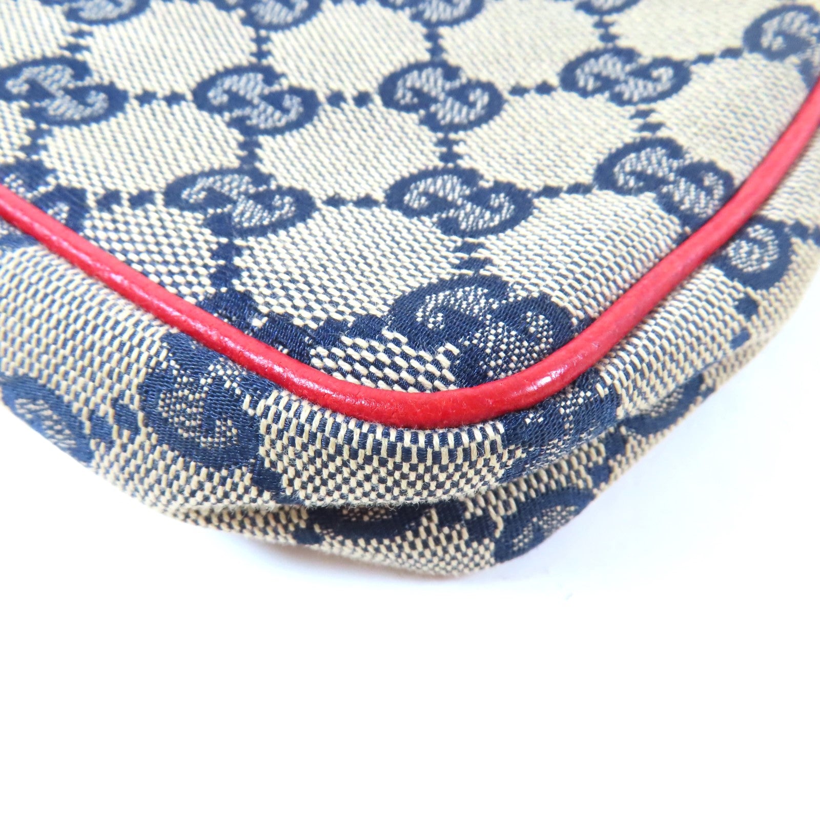 GUCCI 帆布Mini Pochette銀扣肩背袋啡色/紅色