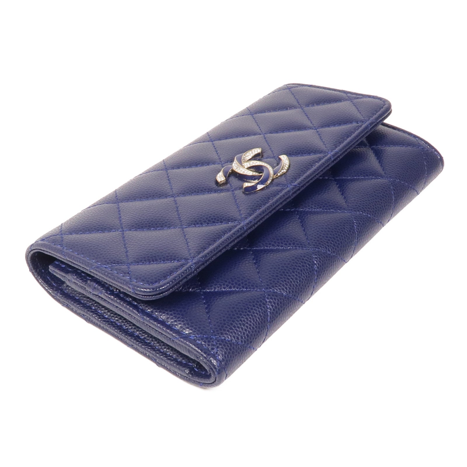 CHANEL CC GHW Wallet Calfskin Leather Navy