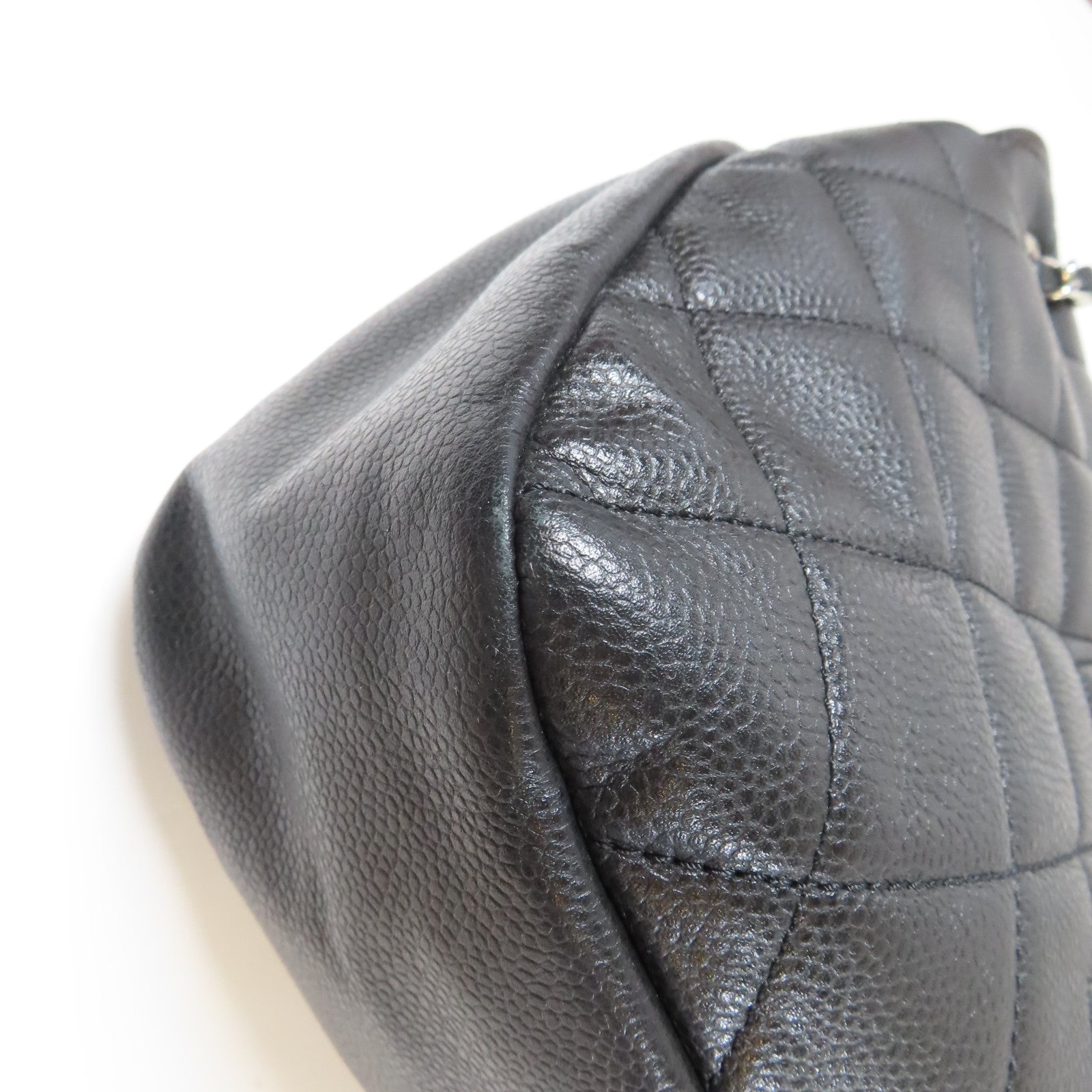 CHANEL 菱格Caviar皮革Chain Shoulder銀扣肩背袋黑色