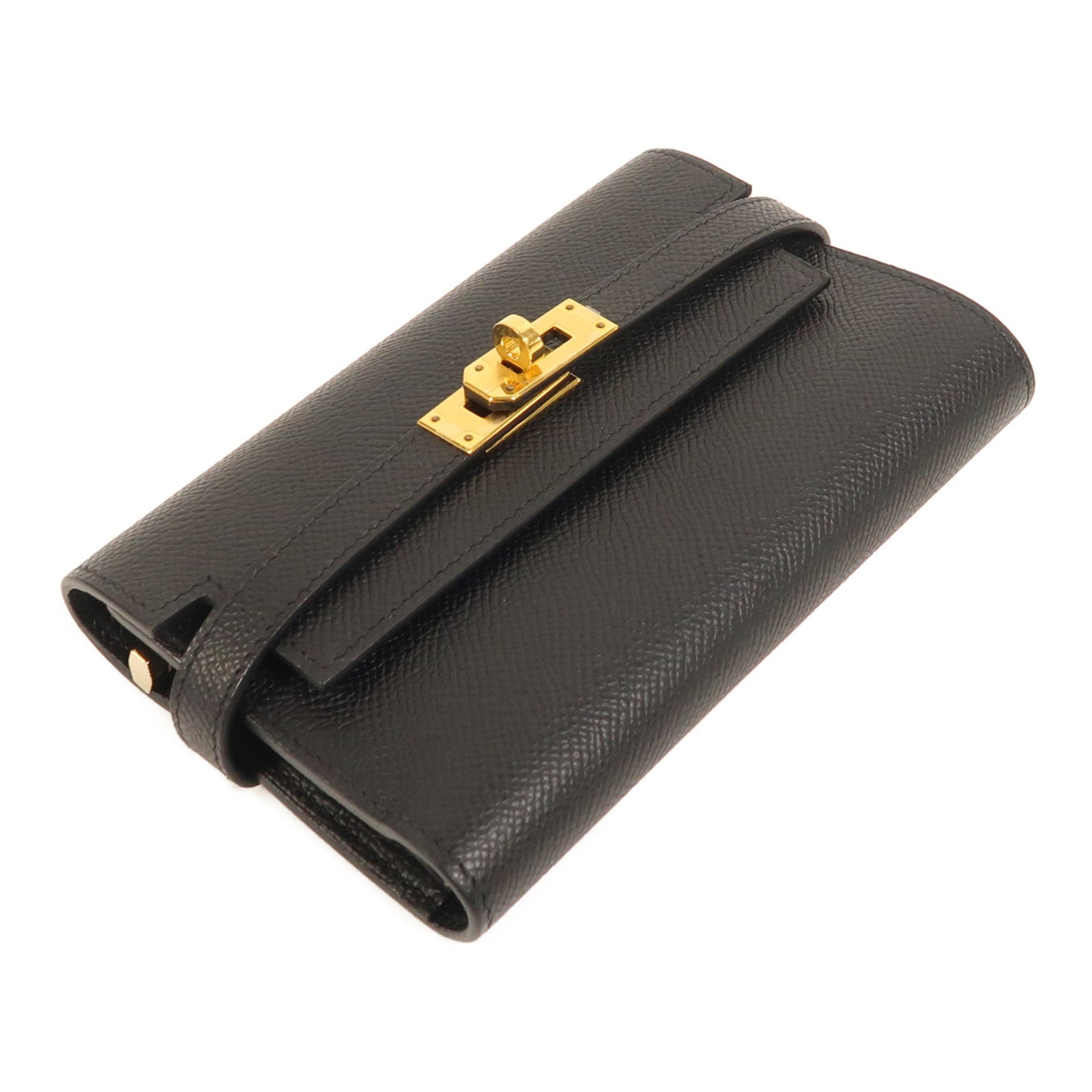 HERMES Epsom皮革Kelly Compact Wallet金扣錢包