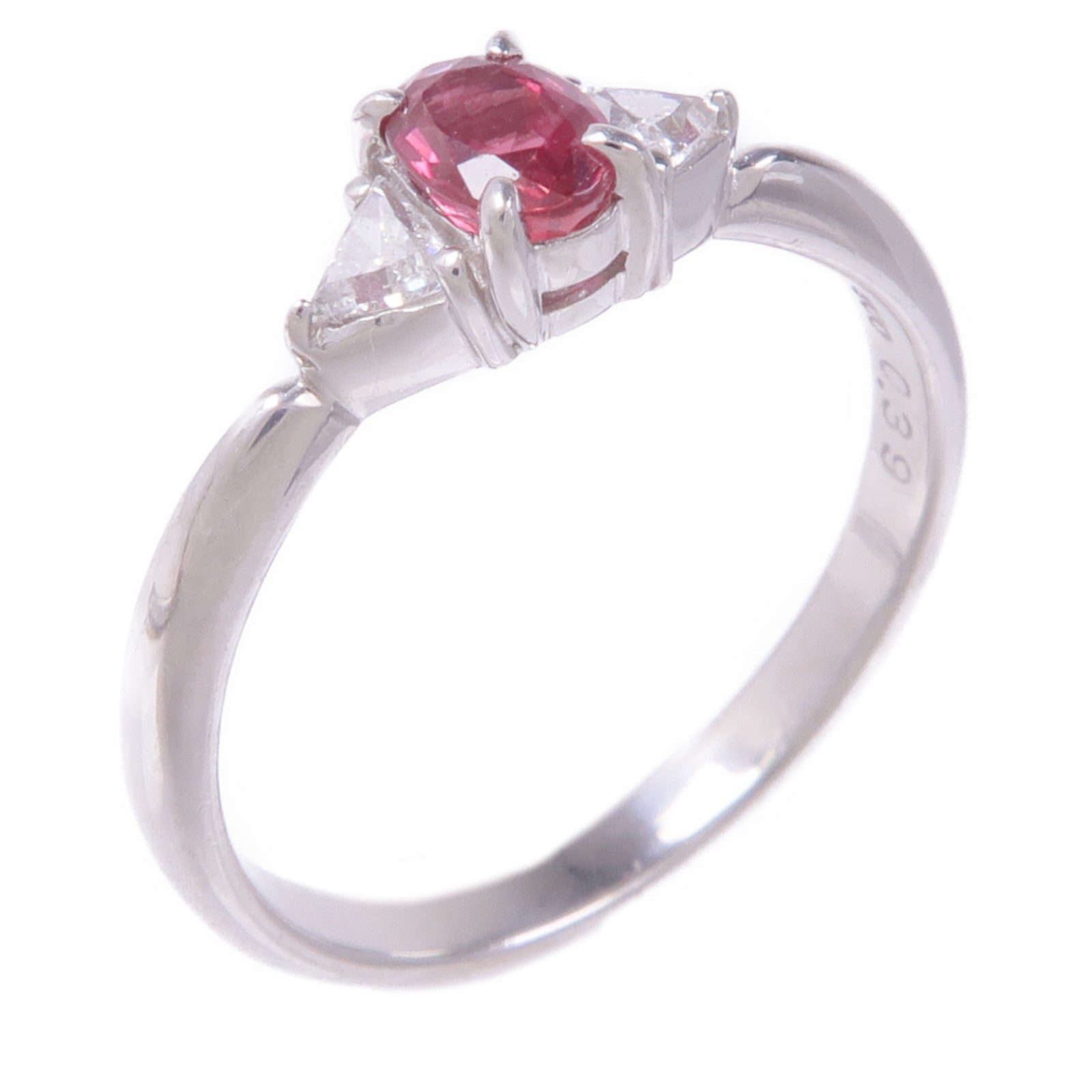 JEWELRY 【激減優惠】PT900鉑金Ruby Diamond Ring紅寶石/鑽石戒指YS#5.5