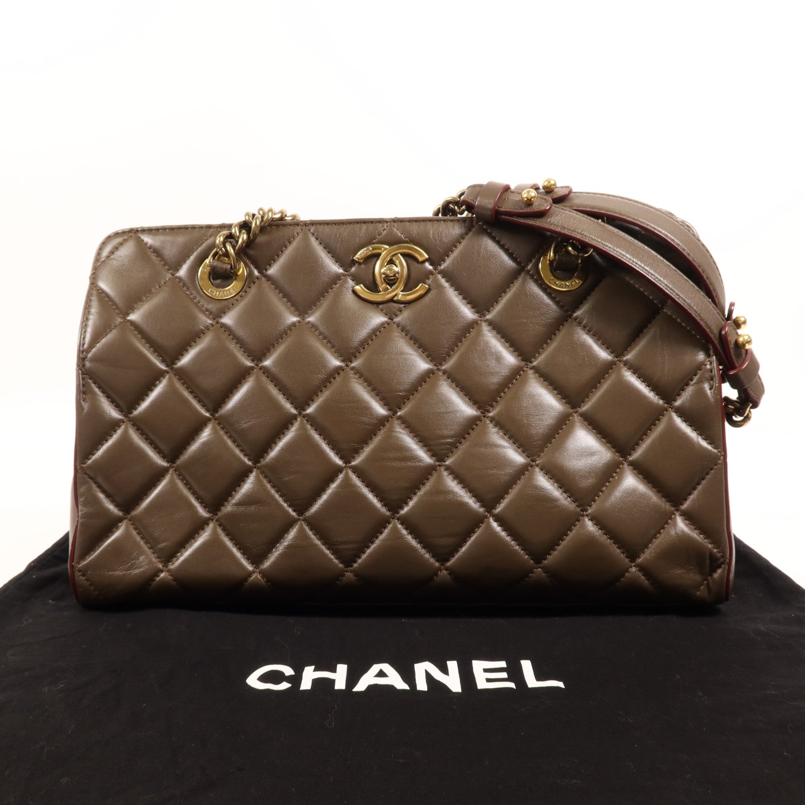 CHANEL 羊皮皮革Chain Shoulder金扣鏈帶肩背袋