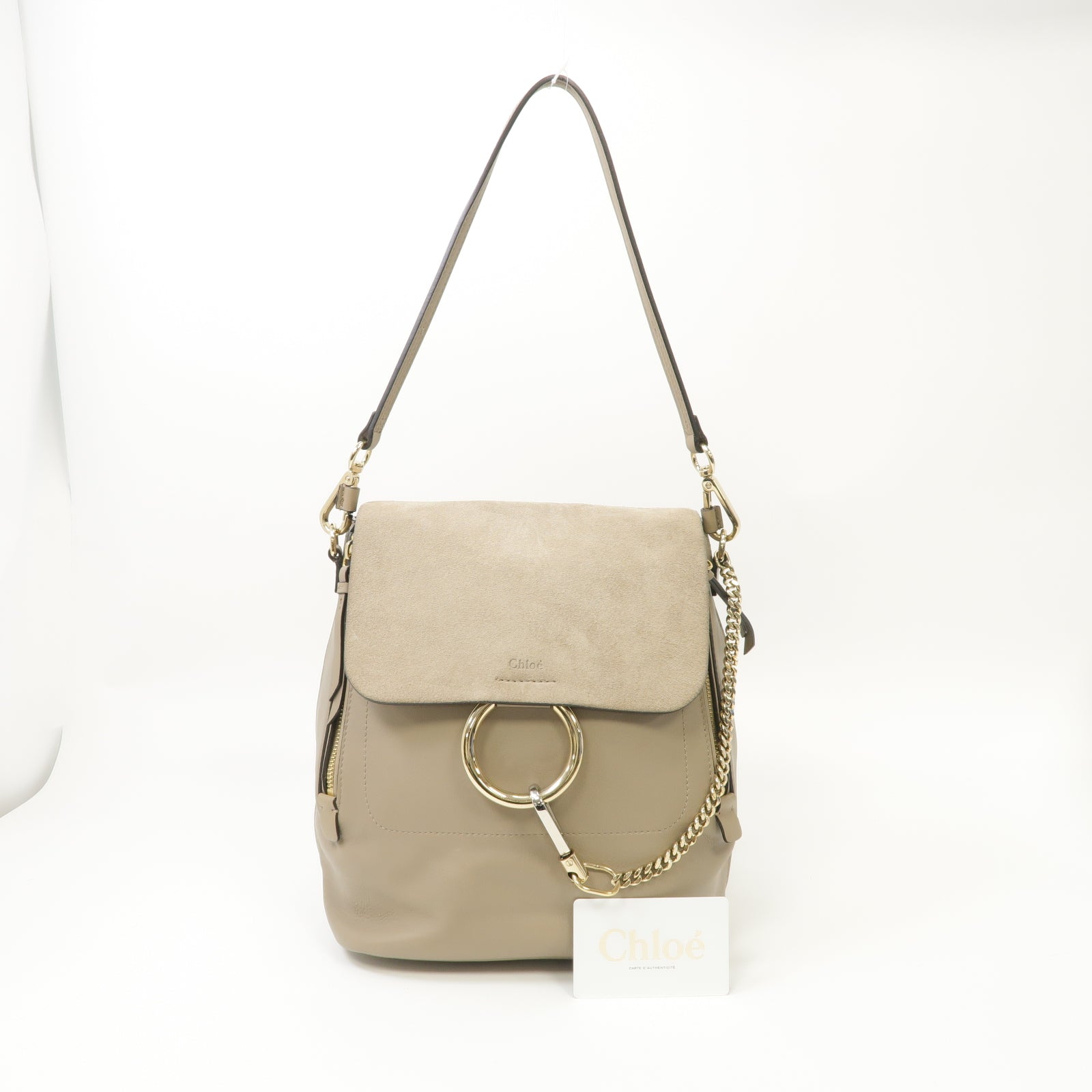 Chloe 牛皮皮革/麂皮皮革Case A Dos Rucksack金扣背包灰色
