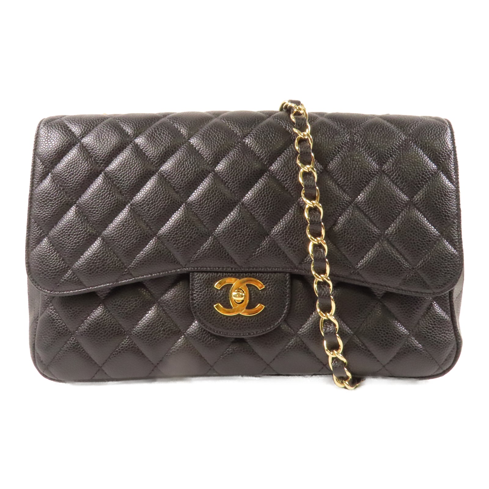 CHANEL 【激減優惠】菱格Caviar皮革Classic Jumbo Single Flap金扣鏈帶肩背袋黒色