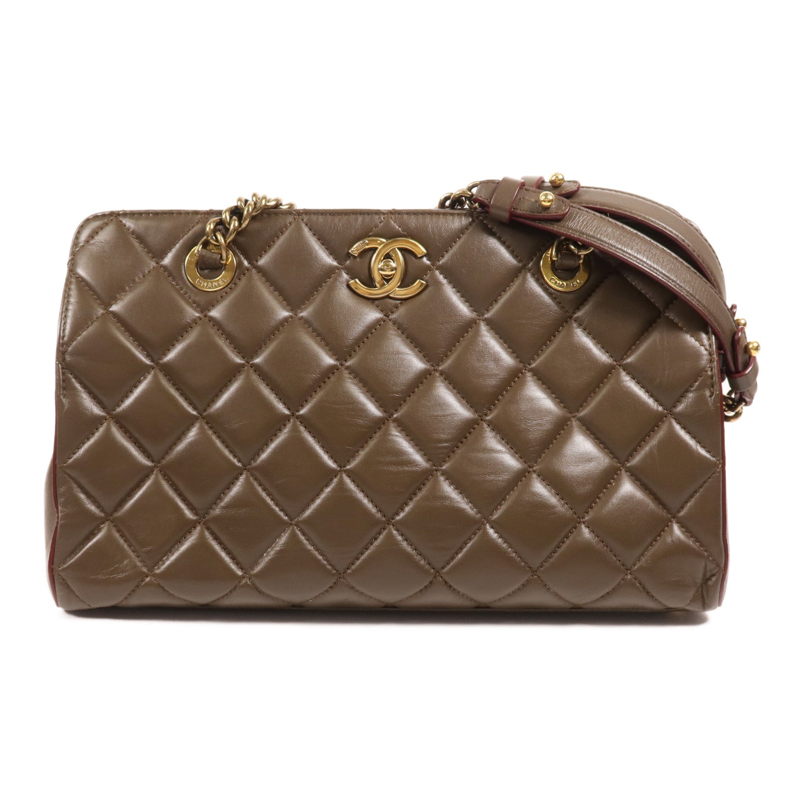 CHANEL 羊皮皮革Chain Shoulder金扣鏈帶肩背袋