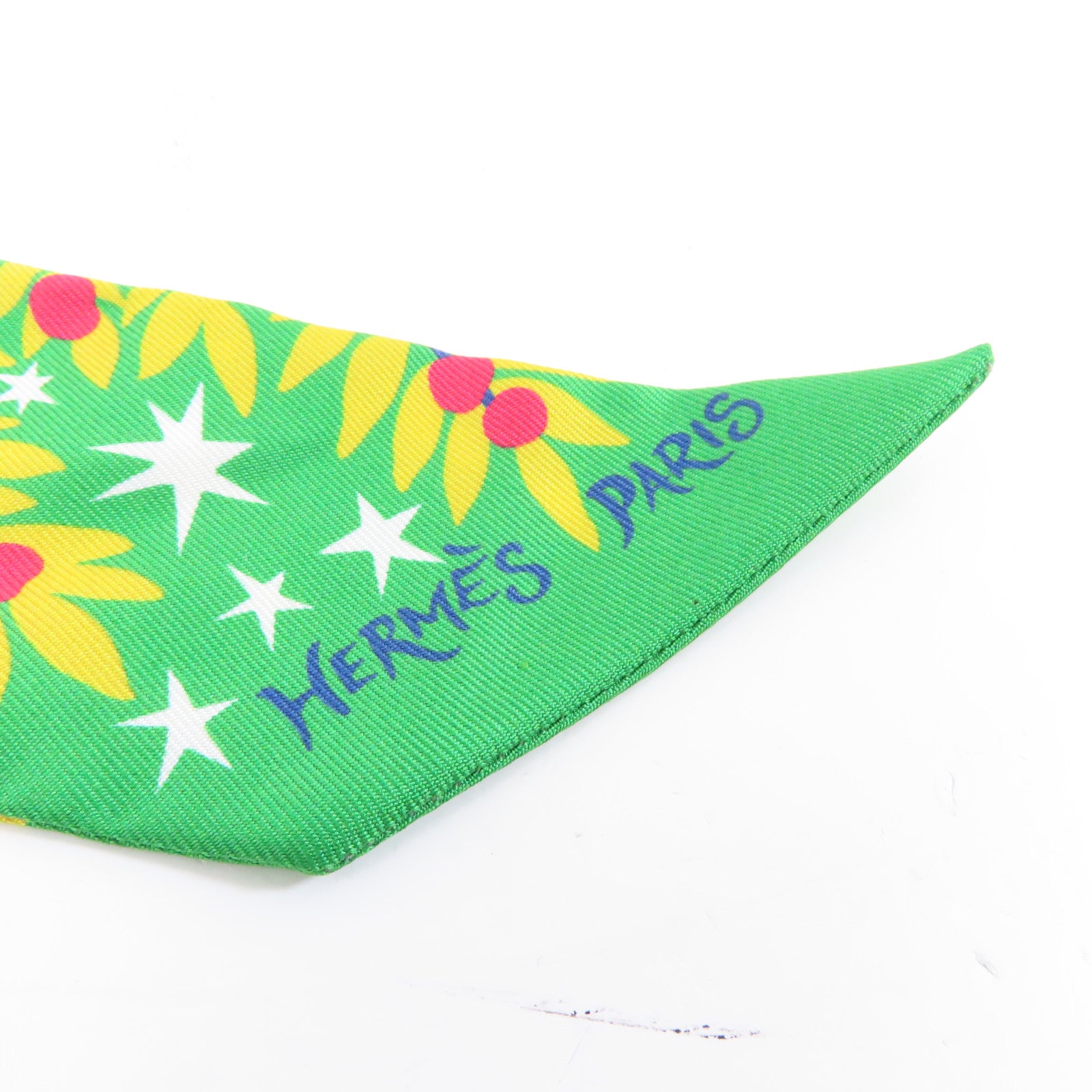 HERMES 絲質Twilly絲巾黃色/綠色