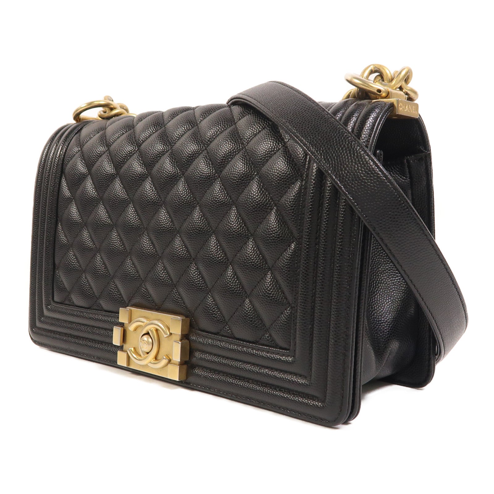 CHANEL 牛皮皮革Boy 25金扣鏈帶肩背袋