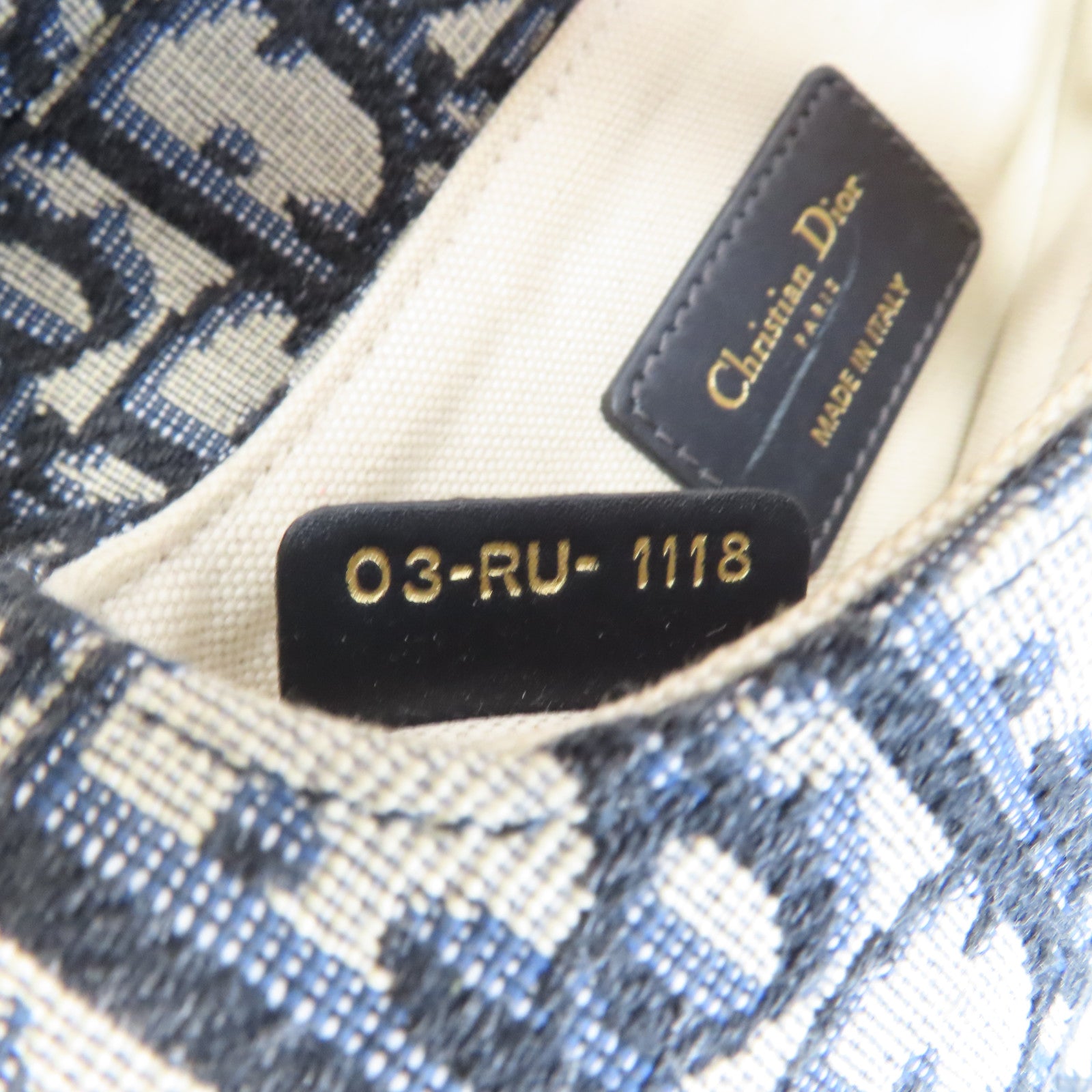 Dior 【激減優惠】帆布Saddle Flap Bag金扣手挽肩背兩用袋深藍色/米色