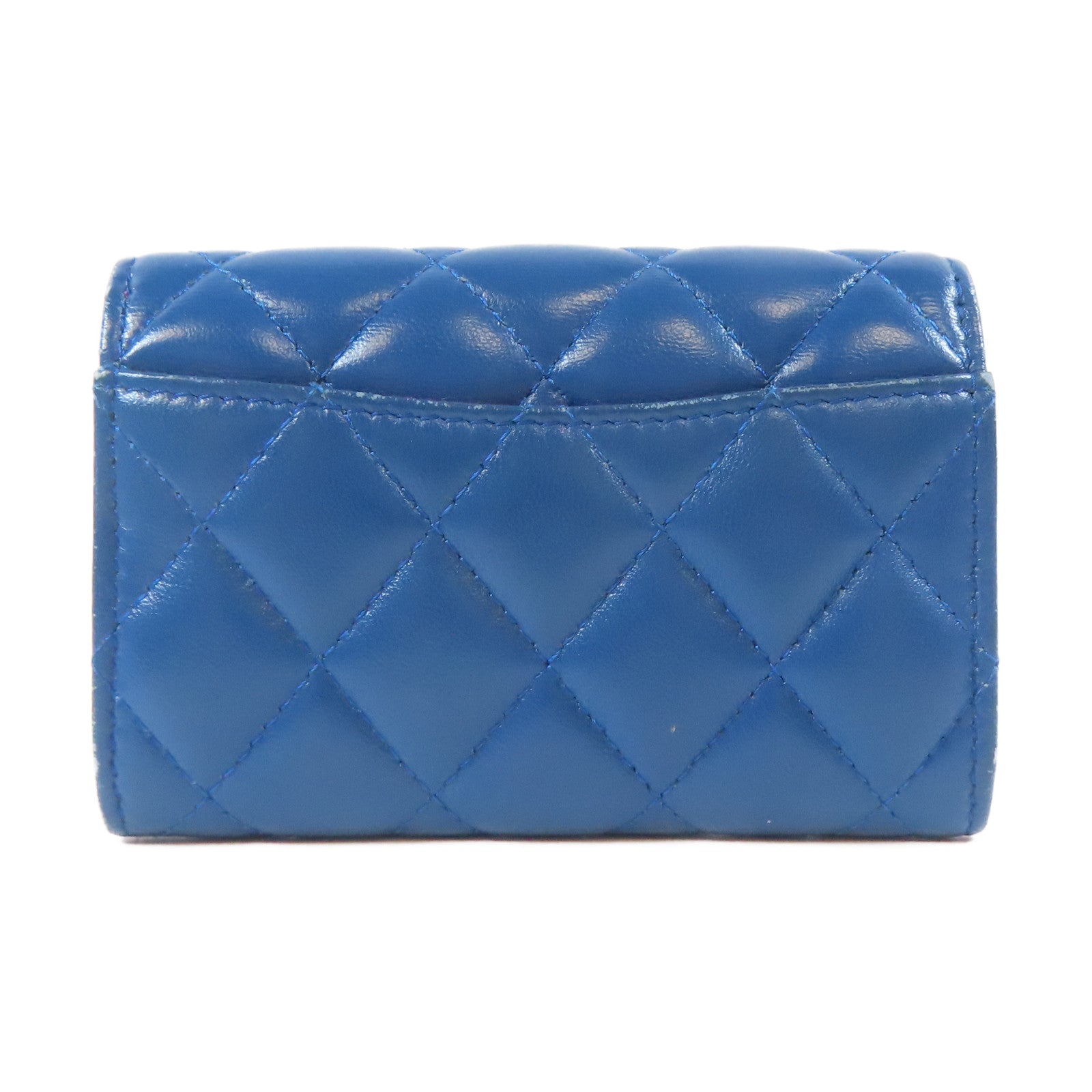 CHANEL 菱格羊皮皮革Card Case金扣卡片套藍色/紫色