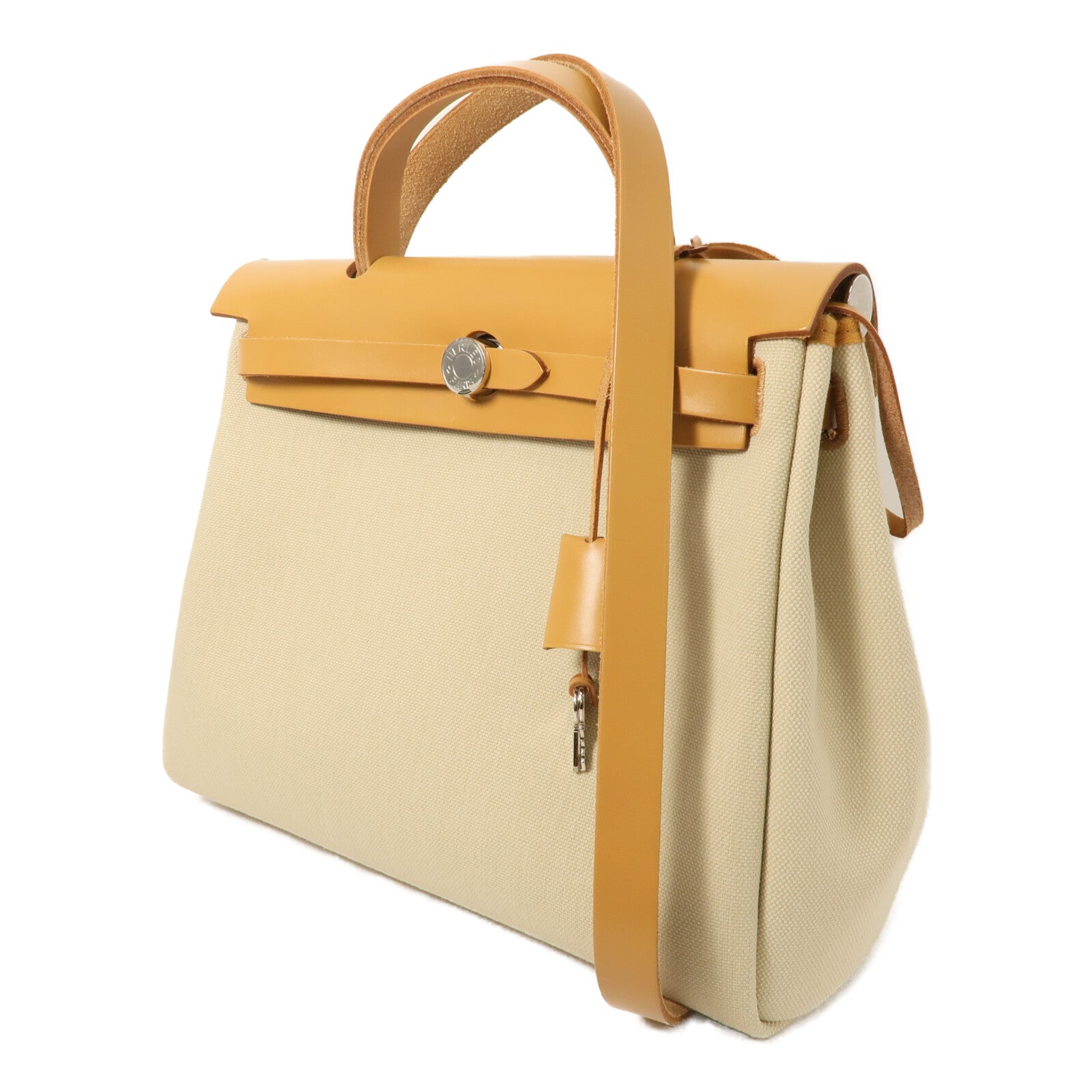 HERMES Toile H帆布Herbag PM手挽肩背兩用袋Beton/Fauve