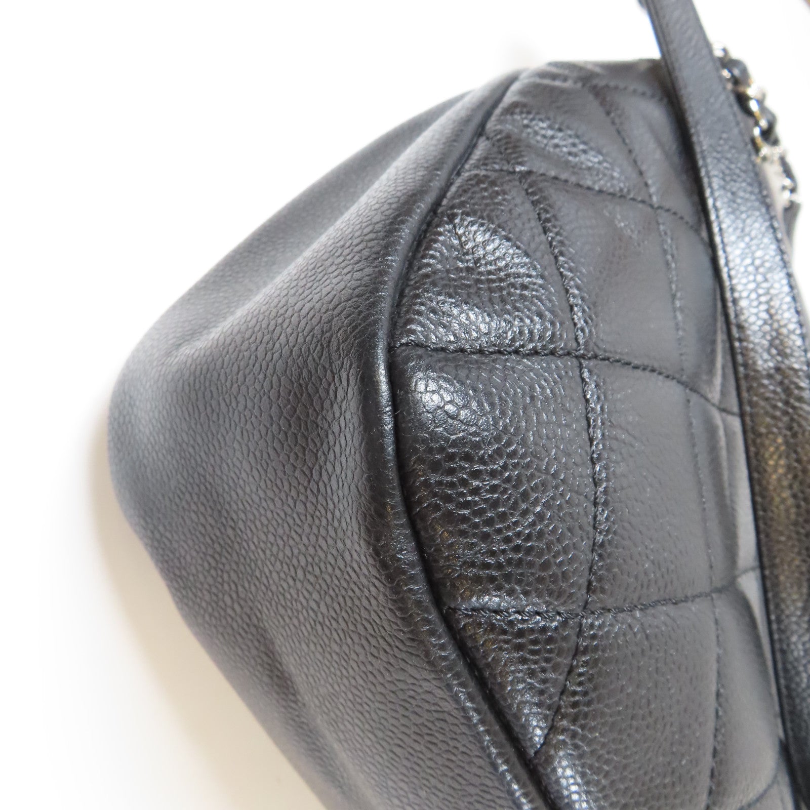 CHANEL 菱格Caviar皮革Chain Shoulder銀扣肩背袋黑色