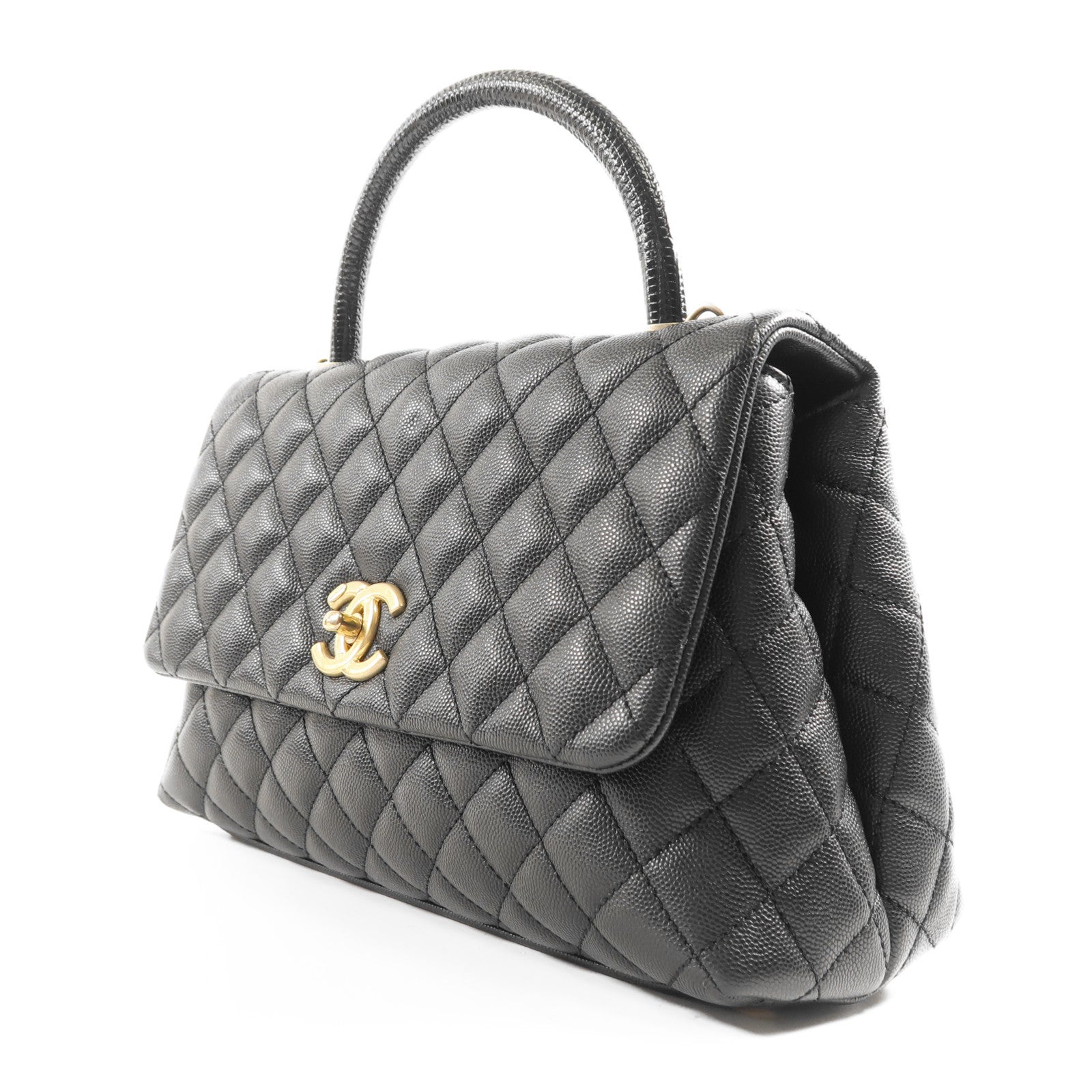 CHANEL 牛皮皮革/蜥蝪皮革Coco Handle Medium金扣手挽肩背兩用袋