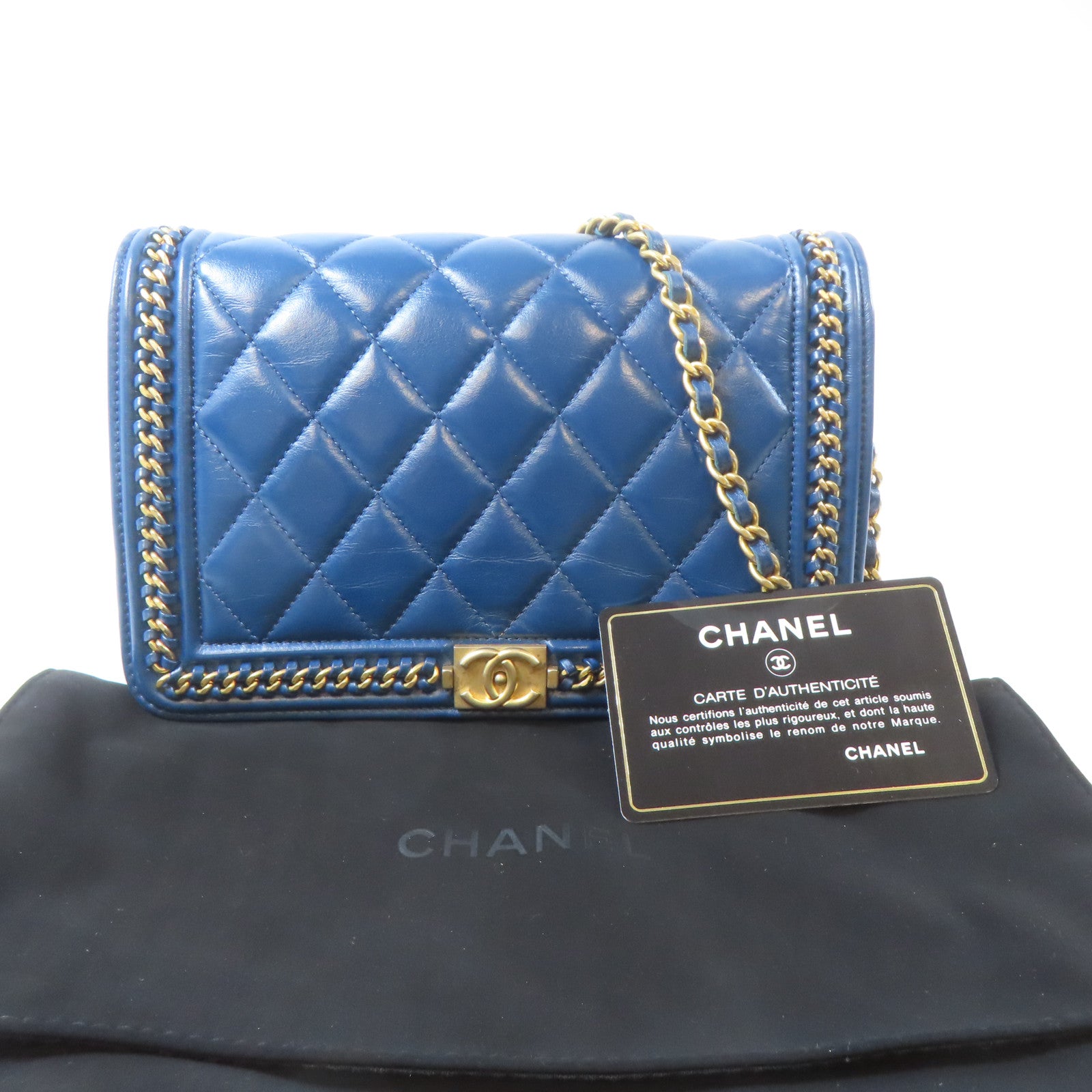 CHANEL 【激減優惠】菱格羊皮皮革Wallet On Chain金扣鏈帶肩背袋藍色