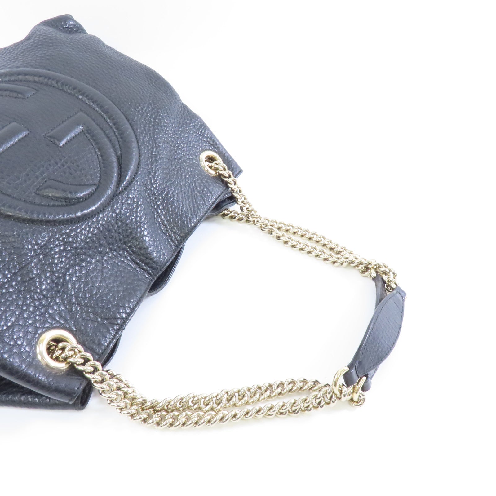 GUCCI 牛皮皮革Chain Shoulder Bag金扣鏈帶肩背袋黑色
