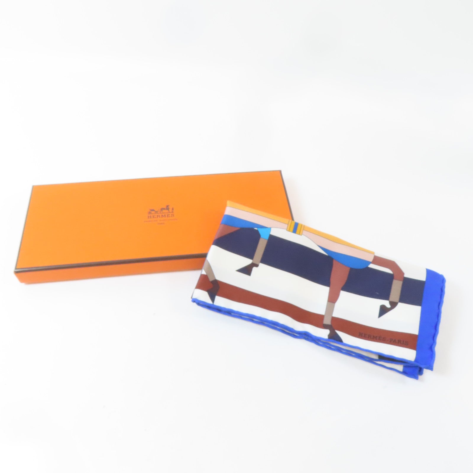 HERMES 絲質Scarf絲巾藍色/白色/啡色