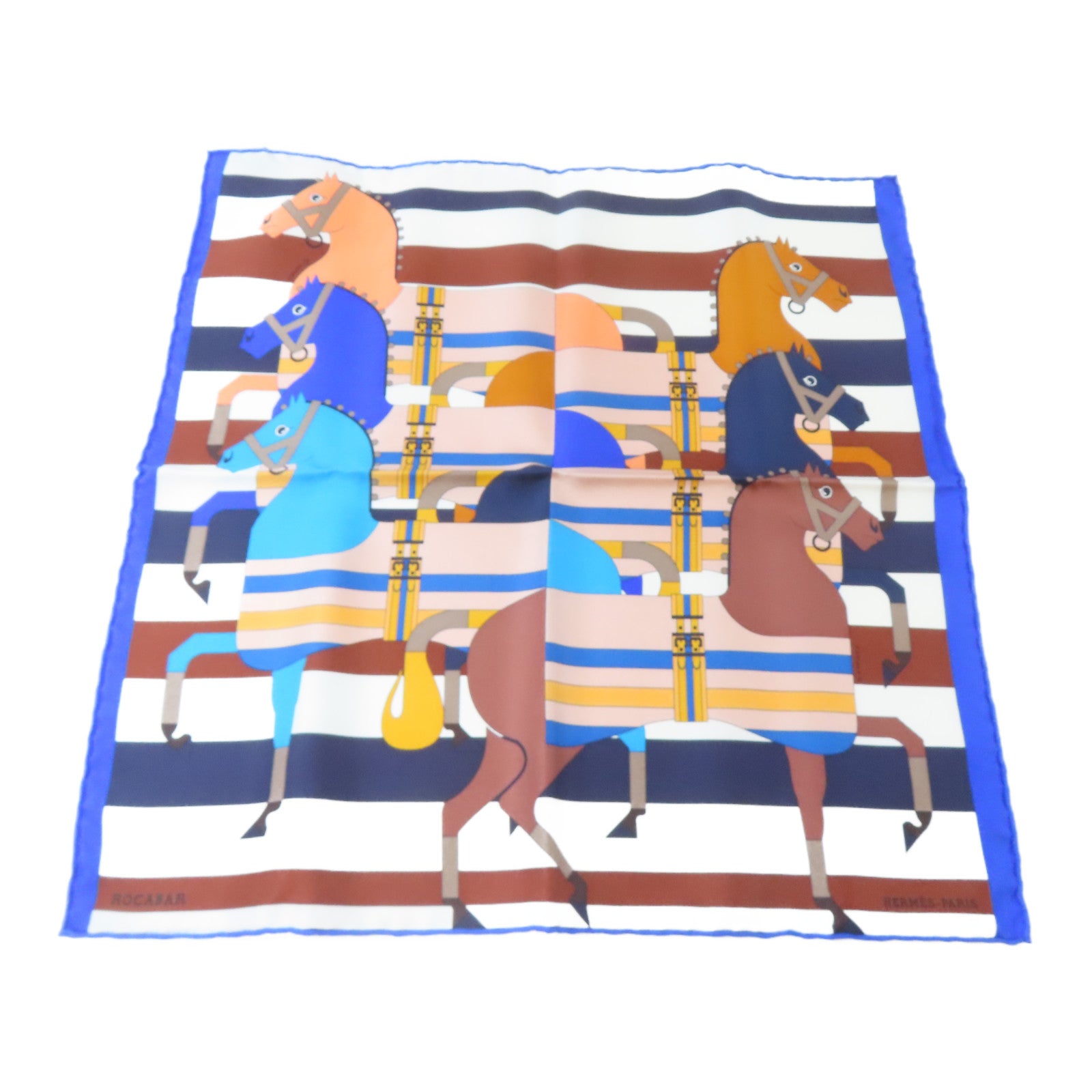 HERMES 絲質Scarf絲巾藍色/白色/啡色