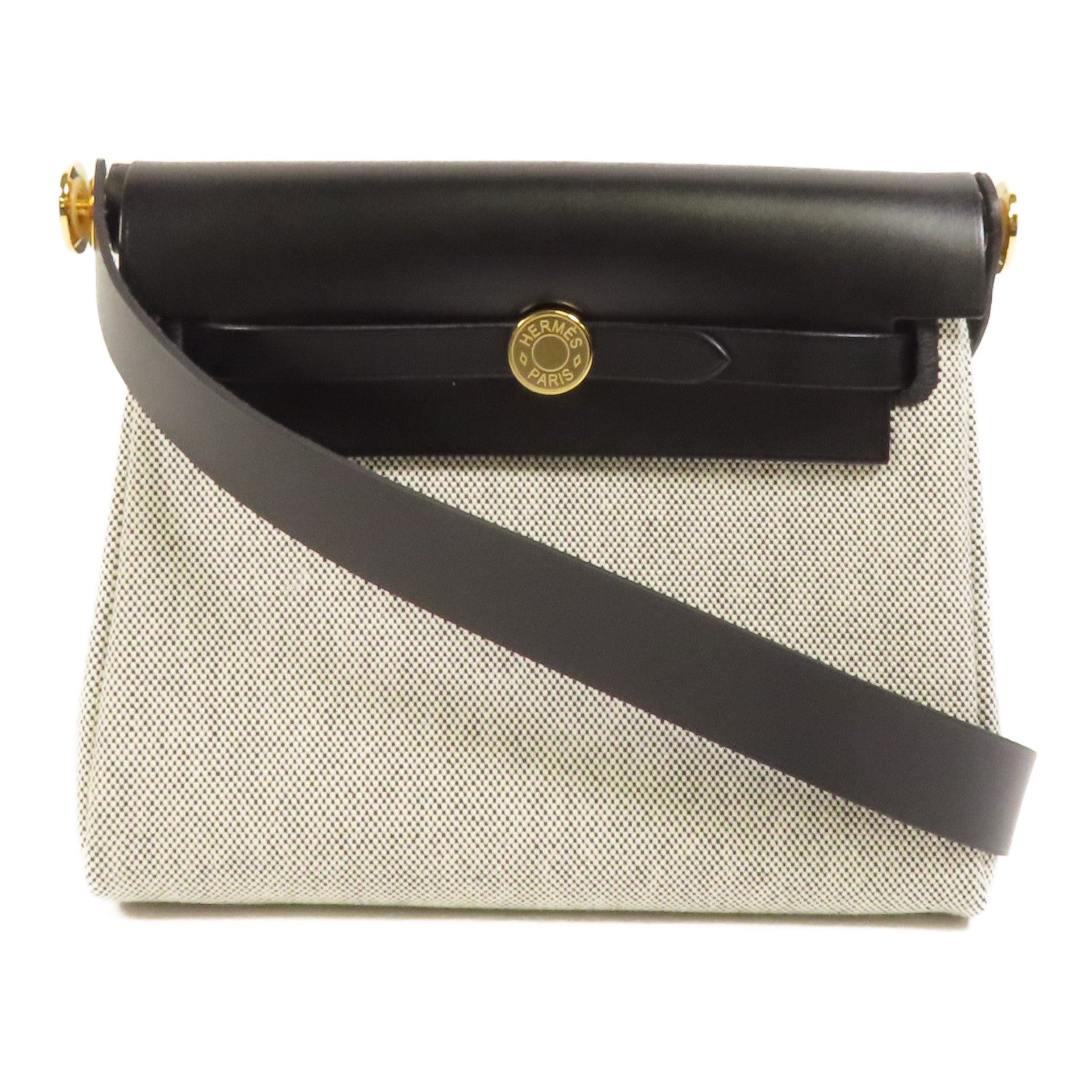 HERMES 帆布Mini Herbag金扣肩背袋
