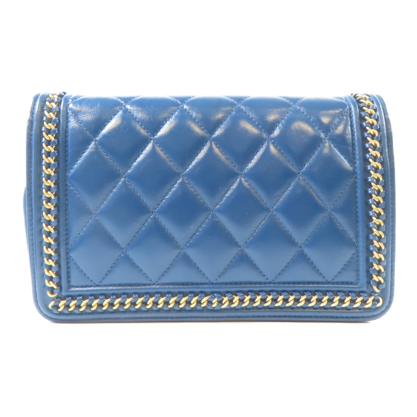 CHANEL 【激減優惠】菱格羊皮皮革Wallet On Chain金扣鏈帶肩背袋藍色