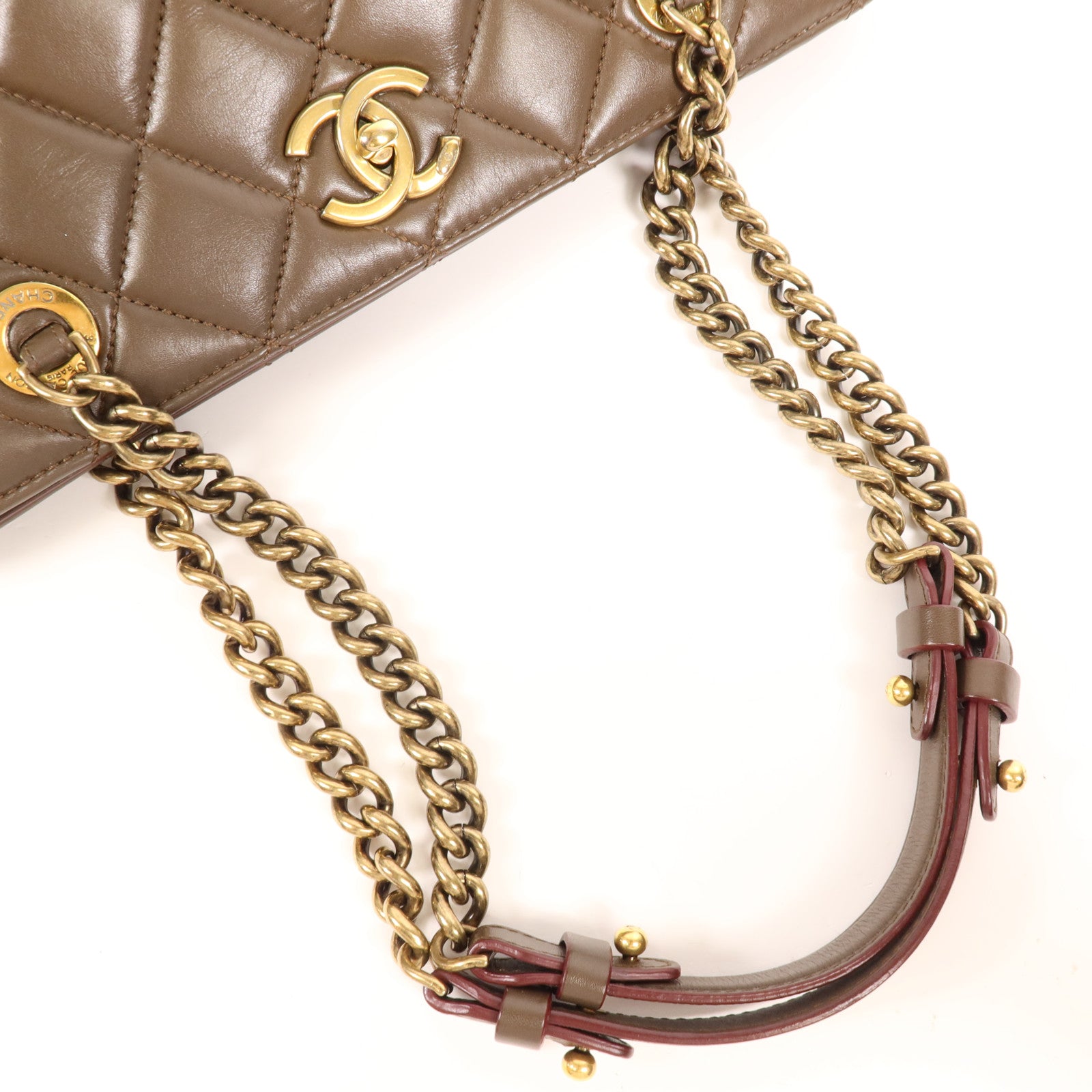 CHANEL 羊皮皮革Chain Shoulder金扣鏈帶肩背袋