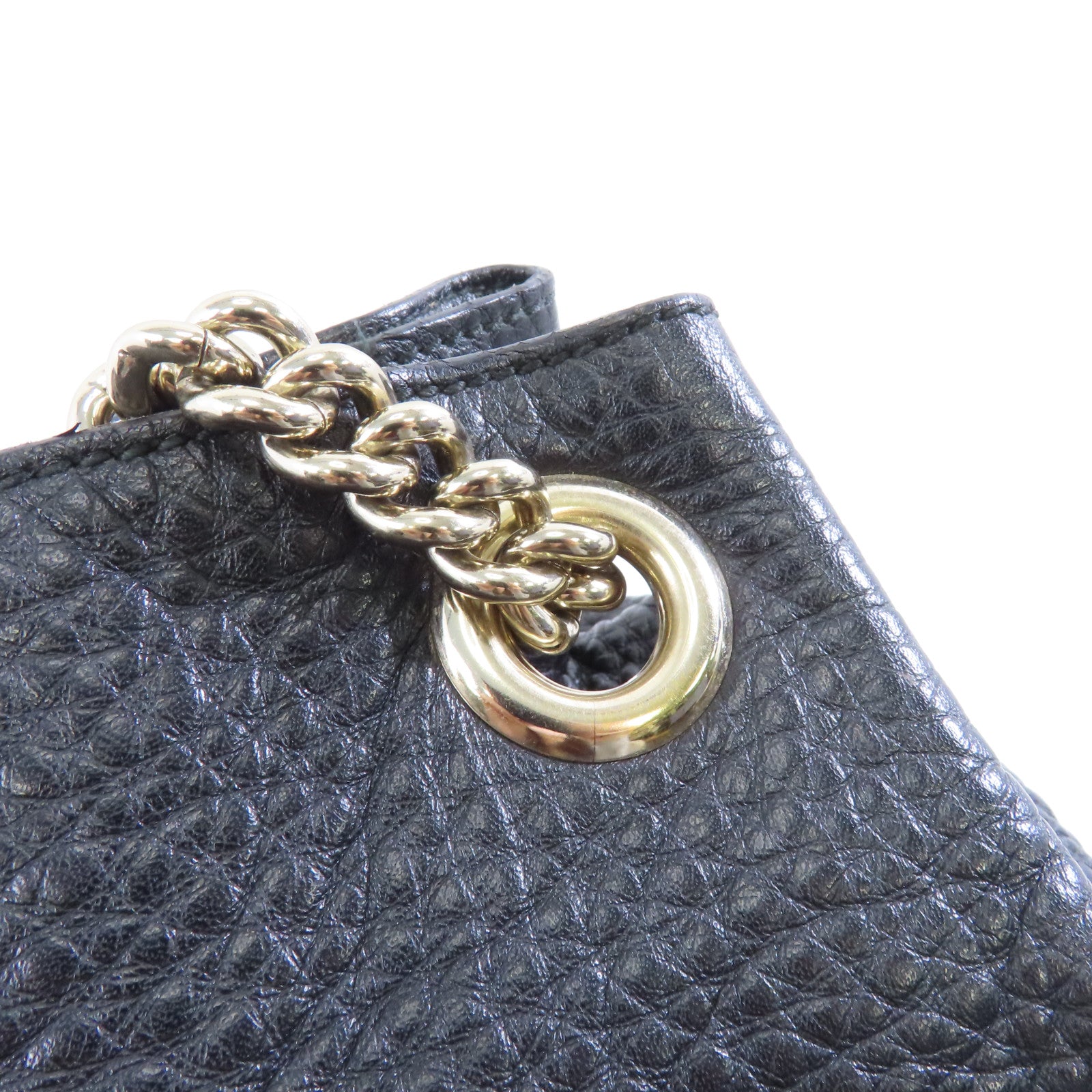 GUCCI 牛皮皮革Chain Shoulder Bag金扣鏈帶肩背袋黑色