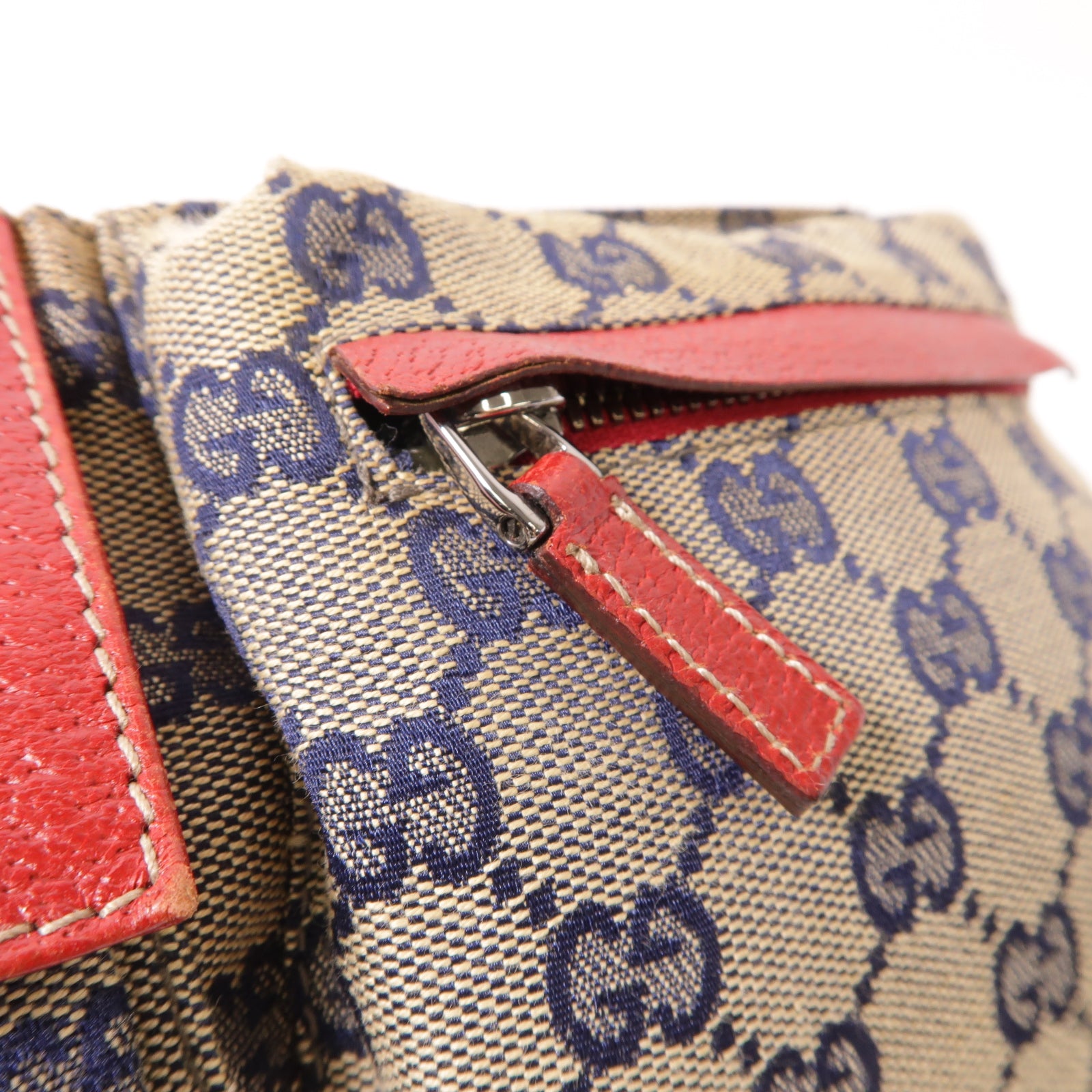 GUCCI 帆布Waist Bag銀扣腰包米色/藍色/紅色