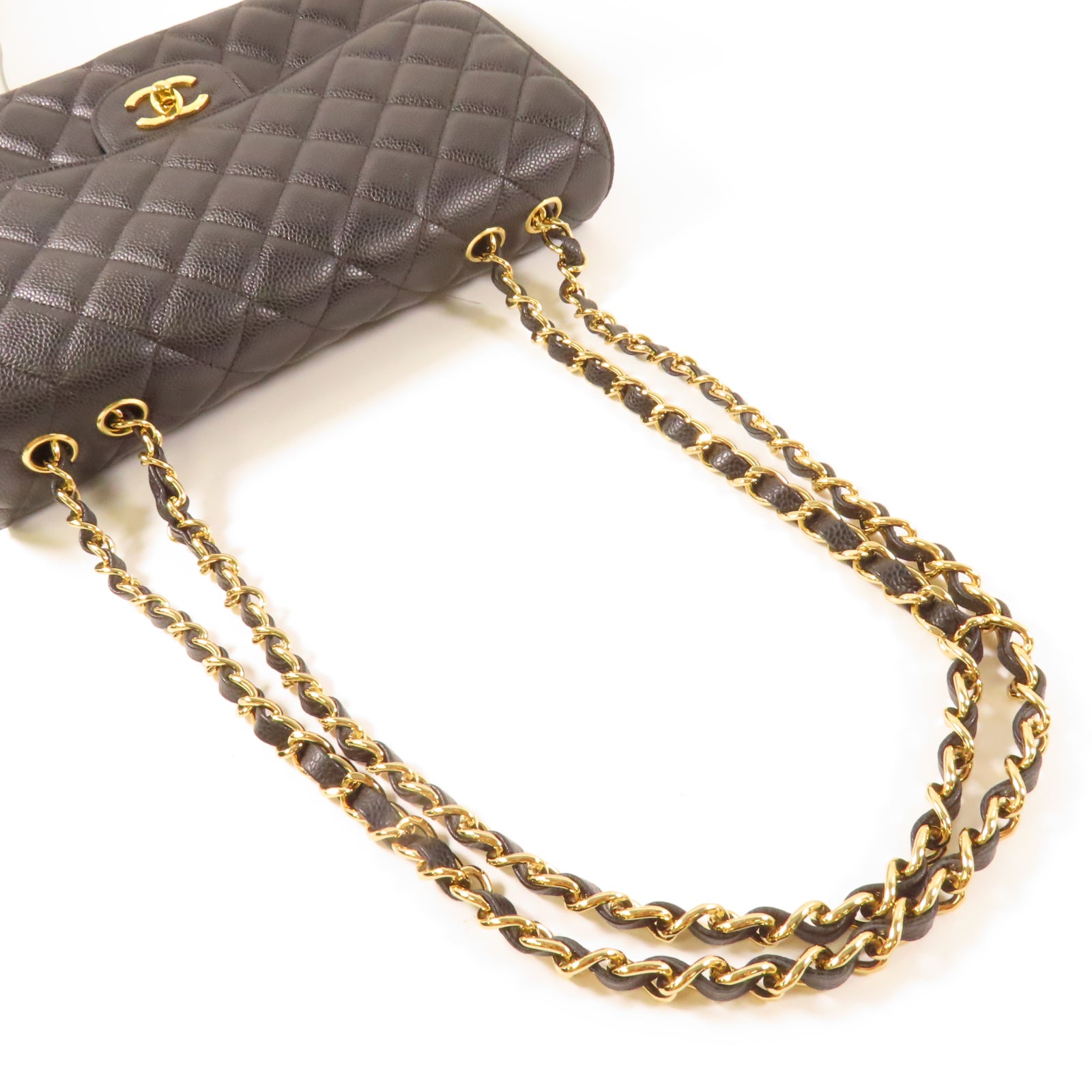 CHANEL 【激減優惠】菱格Caviar皮革Classic Jumbo Single Flap金扣鏈帶肩背袋黒色